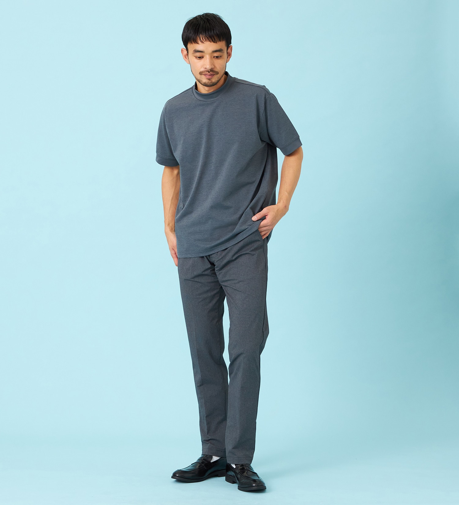 EDWIN(エドウイン)のデニスラ モックネックTシャツ 半袖|トップス/Tシャツ/カットソー/メンズ|グレー