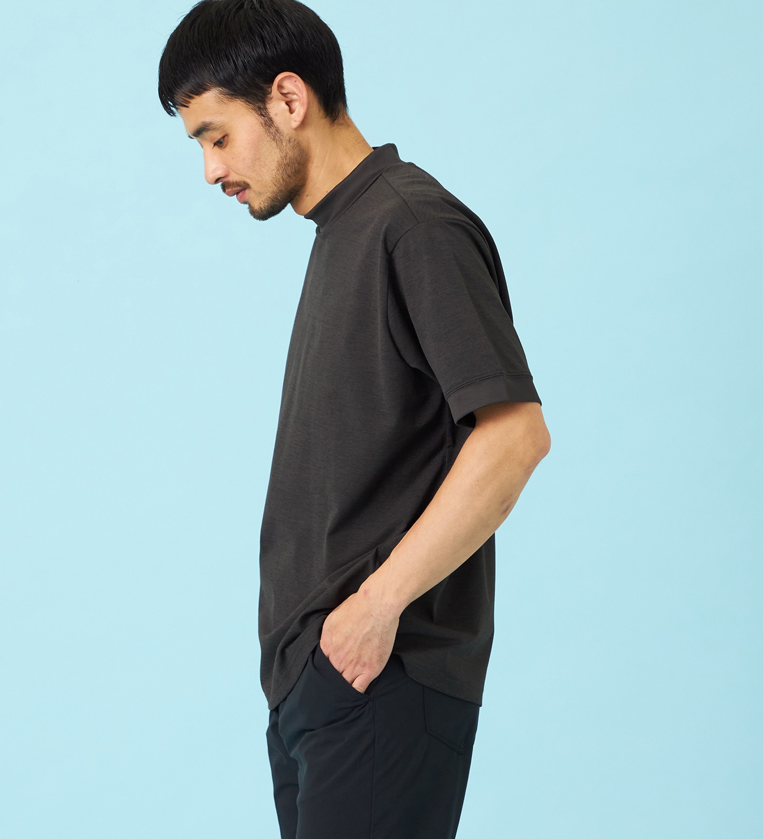 EDWIN(エドウイン)のデニスラ モックネックTシャツ 半袖|トップス/Tシャツ/カットソー/メンズ|チャコールグレー