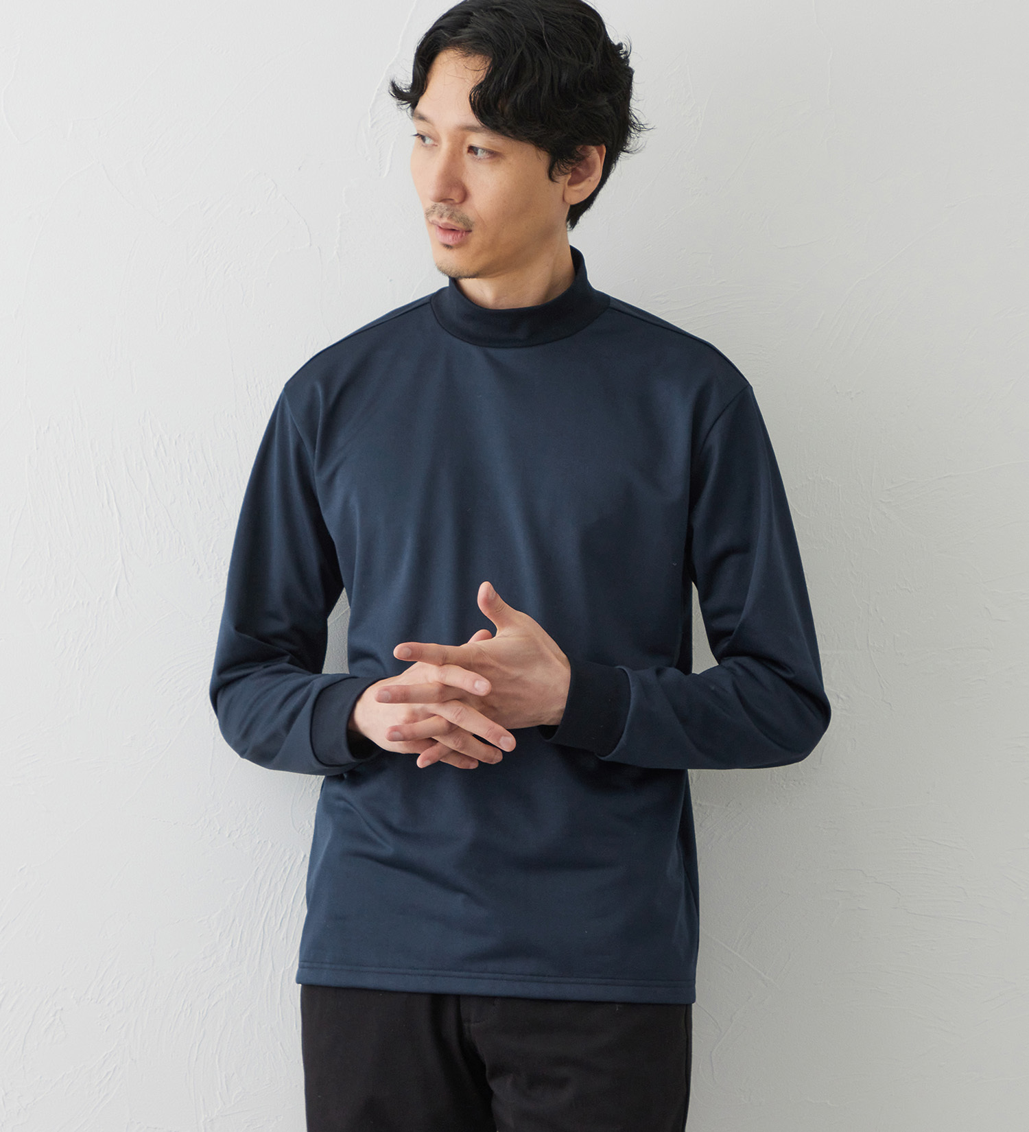 EDWIN(エドウイン)のデニスラ 長袖モックネック Tシャツ【吸水速乾/抗菌防臭/ビジネス】|トップス/Tシャツ/カットソー/メンズ|ネイビー