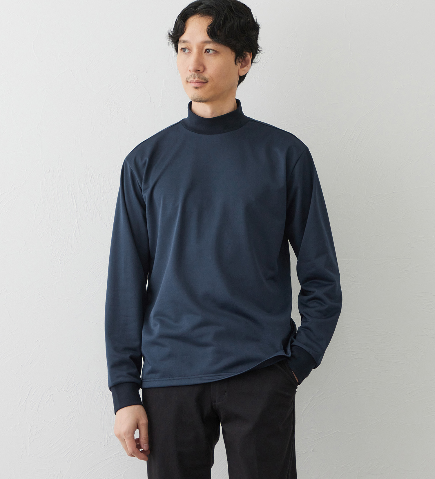 EDWIN(エドウイン)のデニスラ 長袖モックネック Tシャツ【吸水速乾/抗菌防臭/ビジネス】|トップス/Tシャツ/カットソー/メンズ|ネイビー