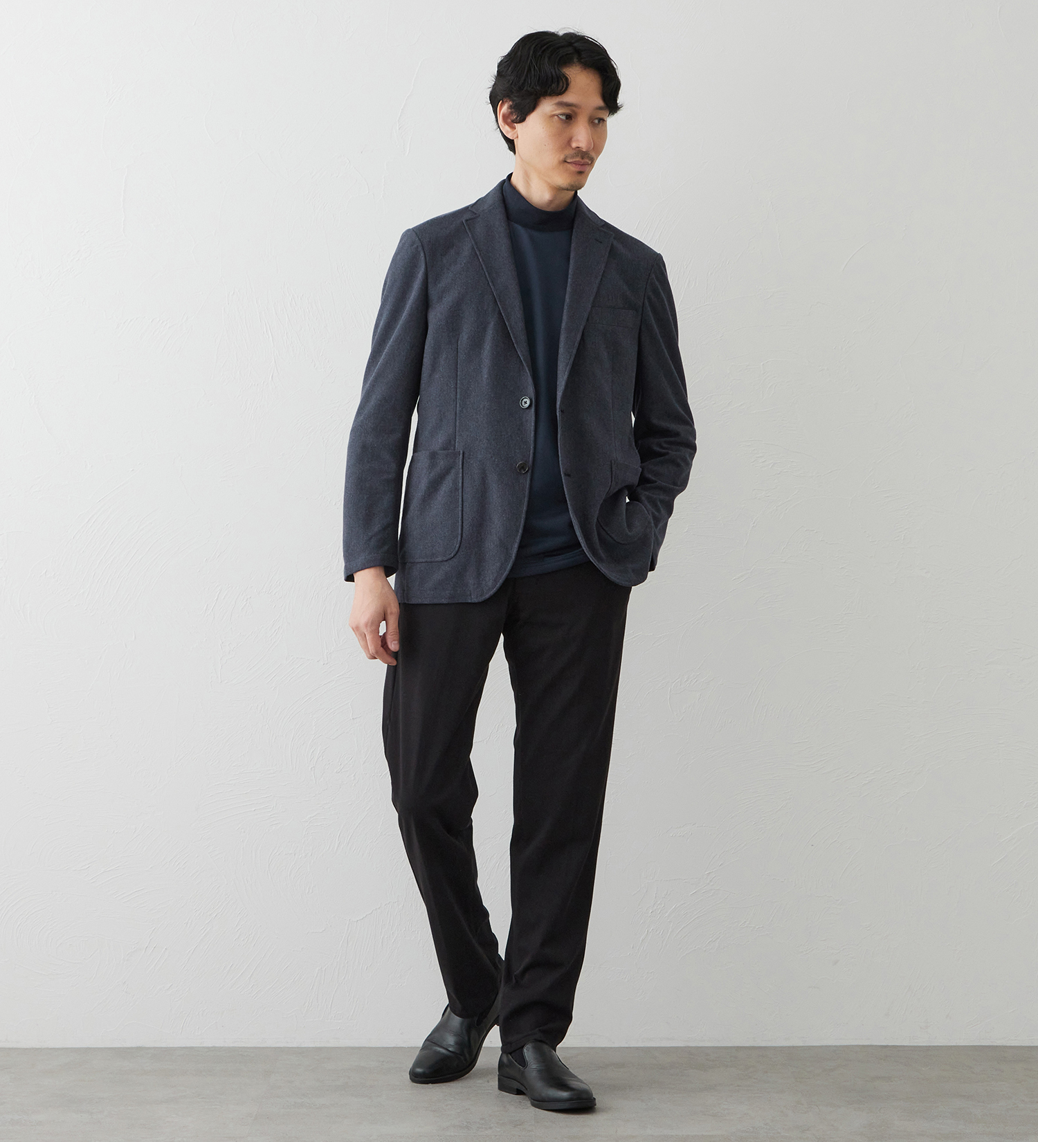 EDWIN(エドウイン)のデニスラ 長袖モックネック Tシャツ【吸水速乾/抗菌防臭/ビジネス】|トップス/Tシャツ/カットソー/メンズ|ネイビー