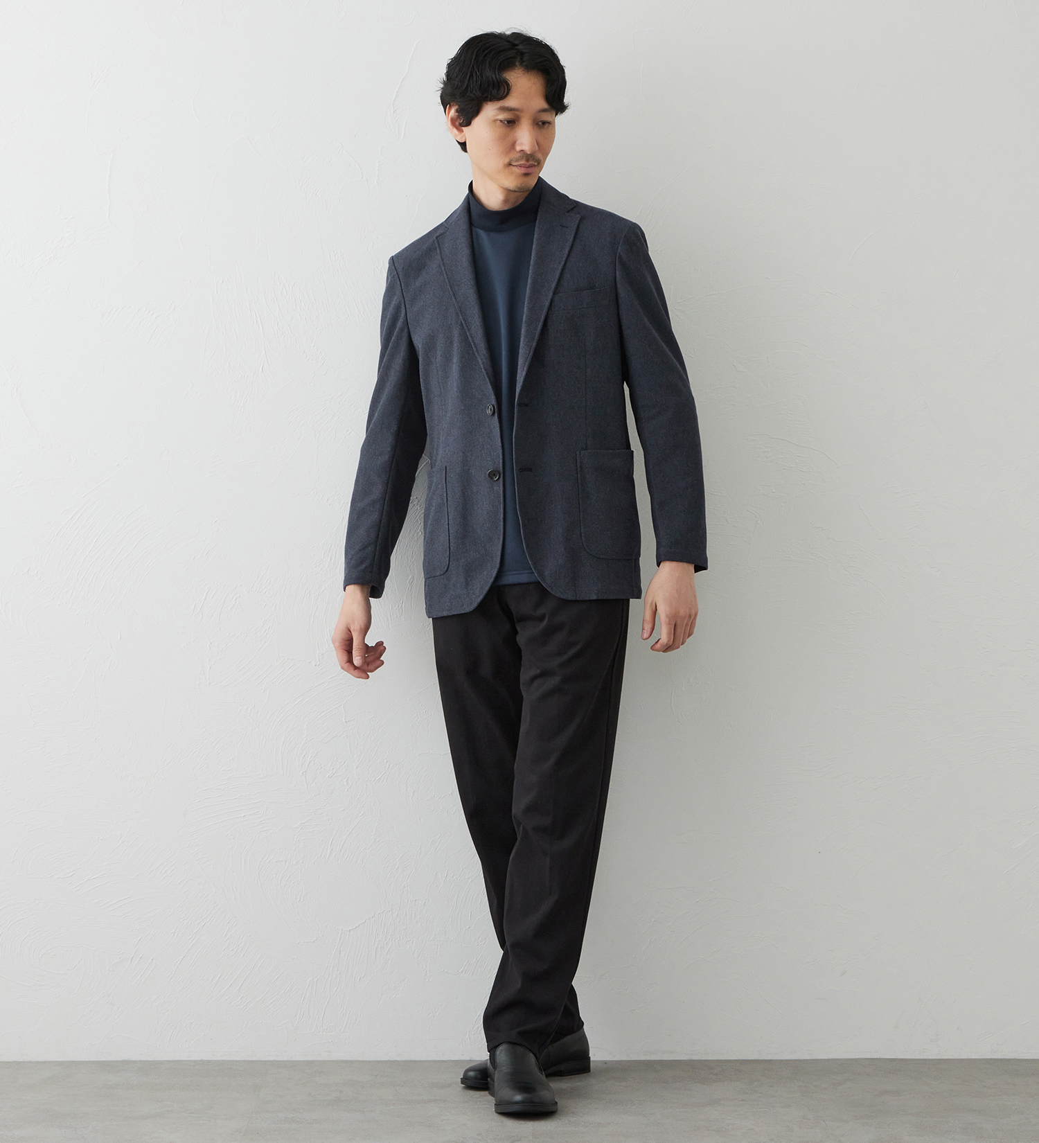EDWIN(エドウイン)のデニスラ 長袖モックネック Tシャツ【吸水速乾/抗菌防臭/ビジネス】|トップス/Tシャツ/カットソー/メンズ|ネイビー