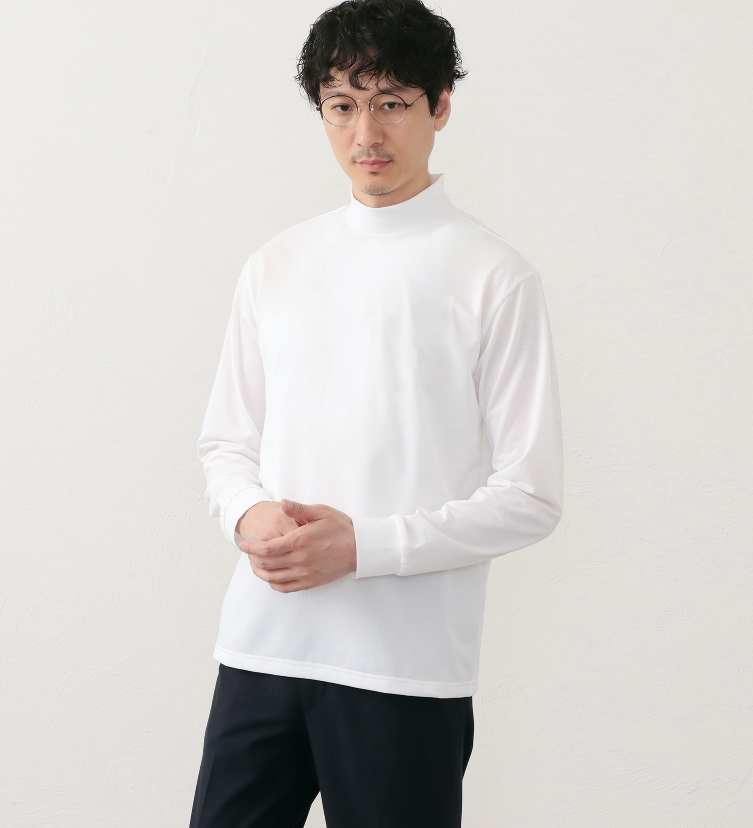 EDWIN(エドウイン)のデニスラ 長袖モックネック Tシャツ【吸水速乾/抗菌防臭/ビジネス】|トップス/Tシャツ/カットソー/メンズ|ホワイト