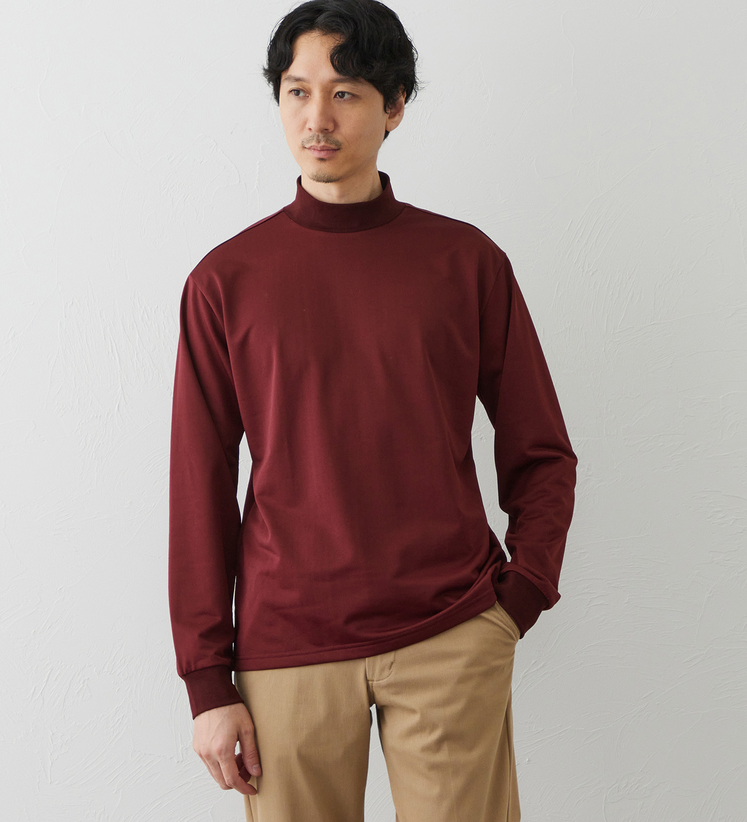 EDWIN(エドウイン)のデニスラ 長袖モックネック Tシャツ【吸水速乾/抗菌防臭/ビジネス】|トップス/Tシャツ/カットソー/メンズ|ワイン
