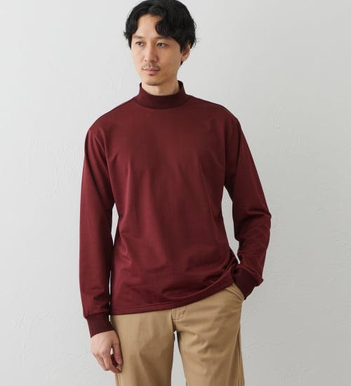 EDWIN(エドウイン)のデニスラ 長袖モックネック Tシャツ【吸水速乾/抗菌防臭/ビジネス】|トップス/Tシャツ/カットソー/メンズ|ワイン