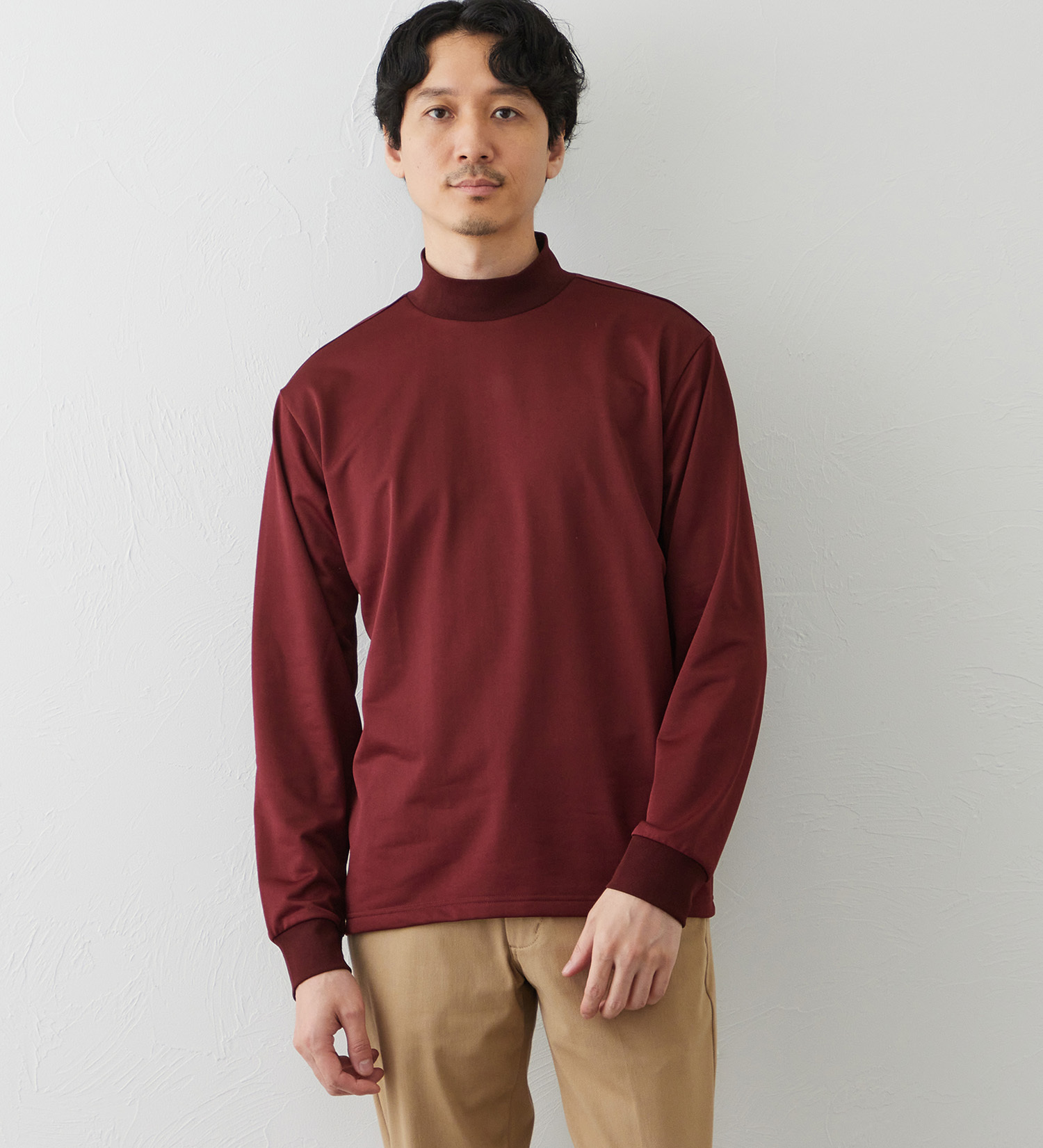 EDWIN(エドウイン)のデニスラ 長袖モックネック Tシャツ【吸水速乾/抗菌防臭/ビジネス】|トップス/Tシャツ/カットソー/メンズ|ワイン