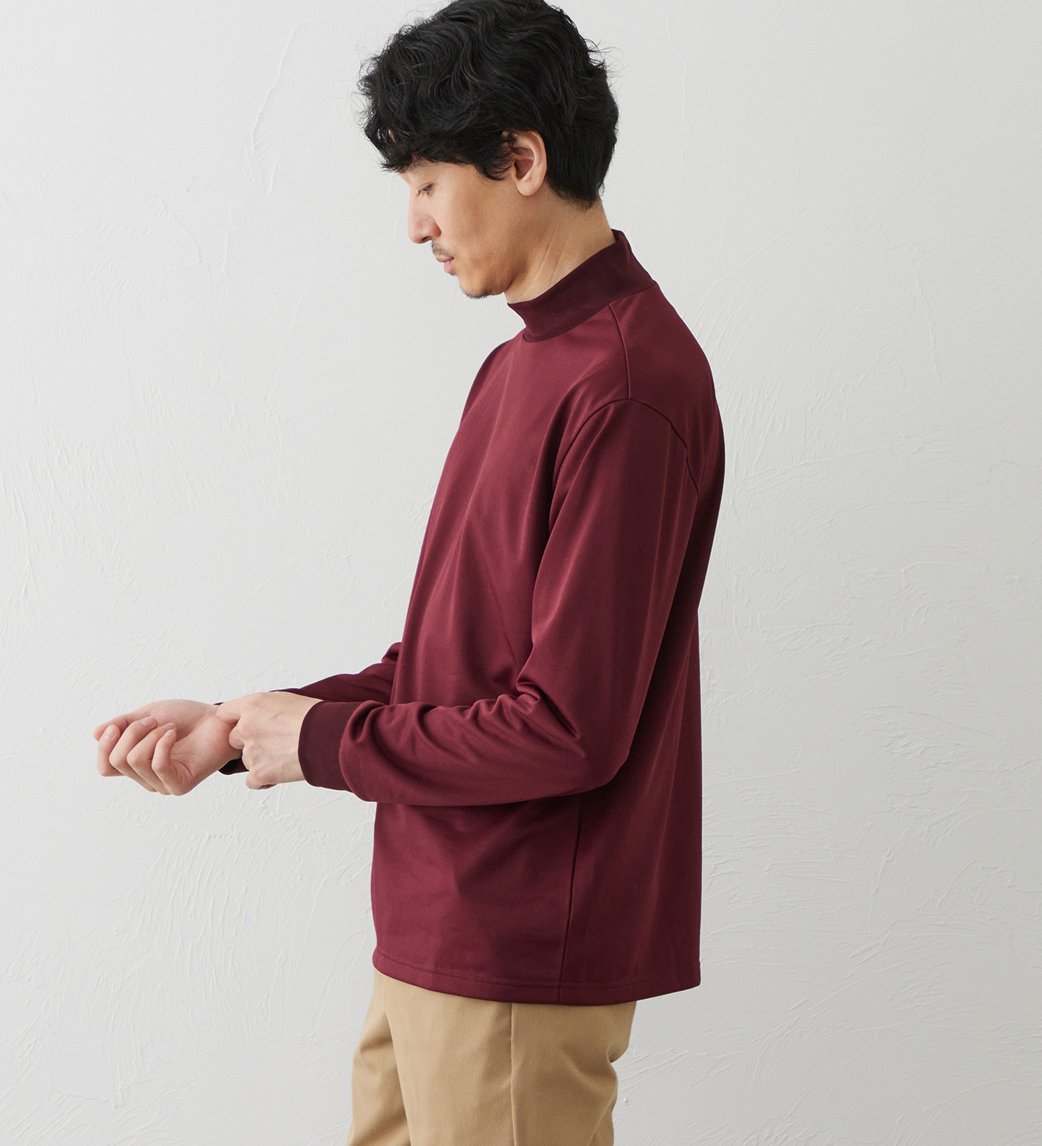 EDWIN(エドウイン)のデニスラ 長袖モックネック Tシャツ【吸水速乾/抗菌防臭/ビジネス】|トップス/Tシャツ/カットソー/メンズ|ワイン