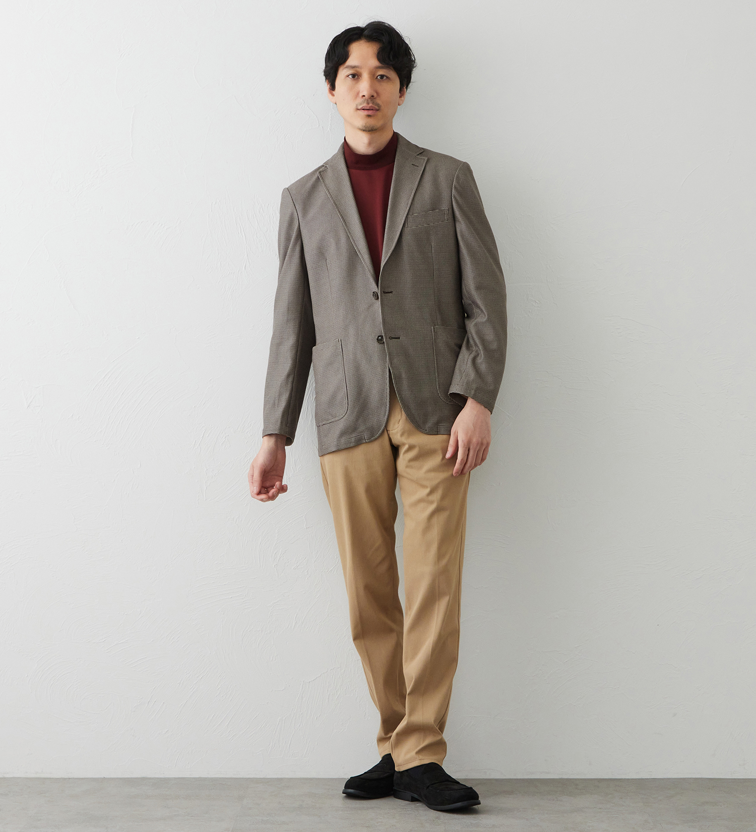 EDWIN(エドウイン)のデニスラ 長袖モックネック Tシャツ【吸水速乾/抗菌防臭/ビジネス】|トップス/Tシャツ/カットソー/メンズ|ワイン