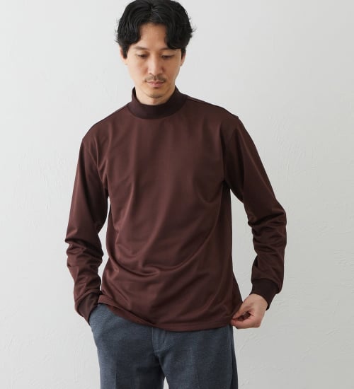EDWIN(エドウイン)のデニスラ 長袖モックネック Tシャツ【吸水速乾/抗菌防臭/ビジネス】|トップス/Tシャツ/カットソー/メンズ|ブラウン