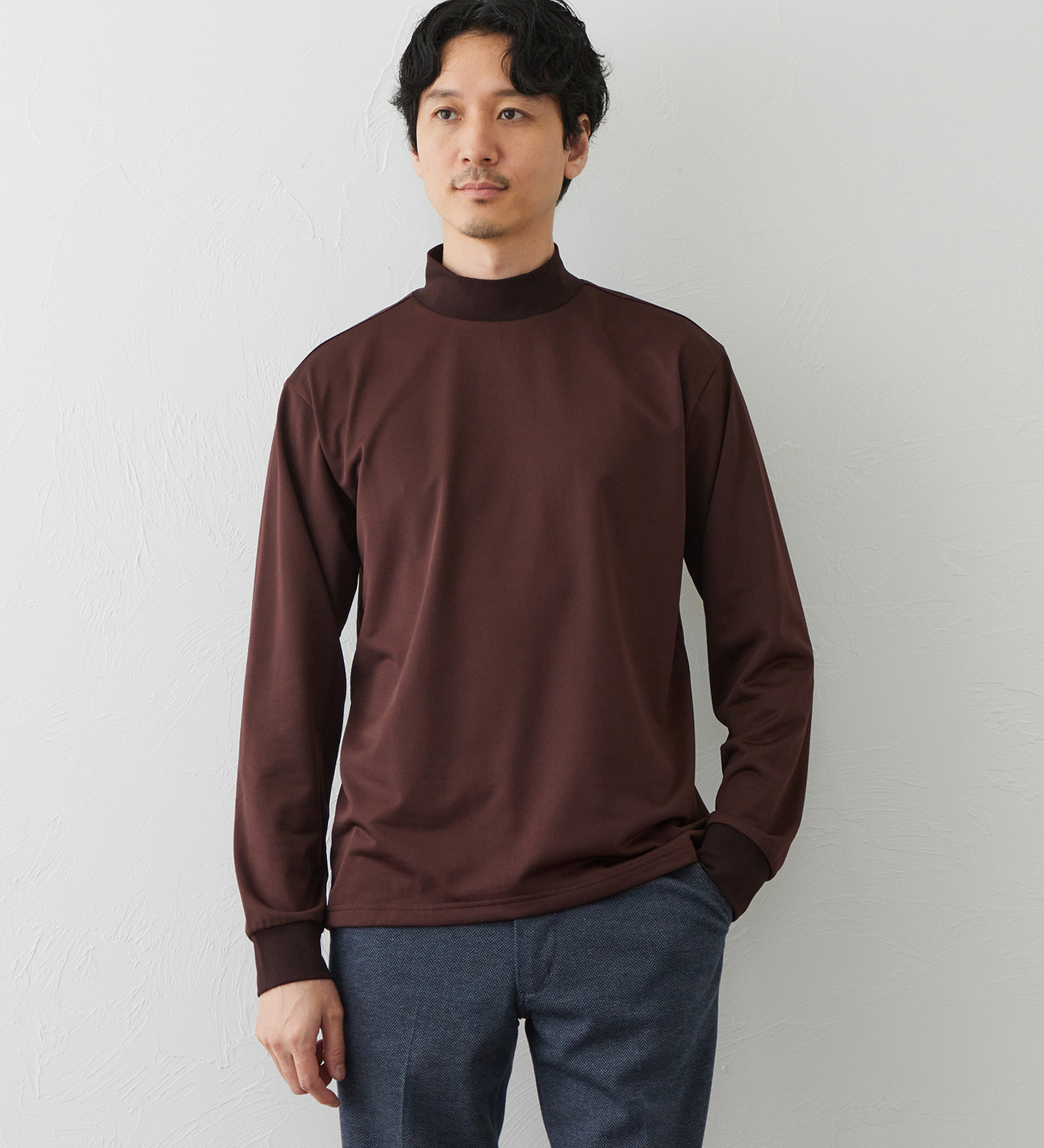 EDWIN(エドウイン)のデニスラ 長袖モックネック Tシャツ【吸水速乾/抗菌防臭/ビジネス】|トップス/Tシャツ/カットソー/メンズ|ブラウン