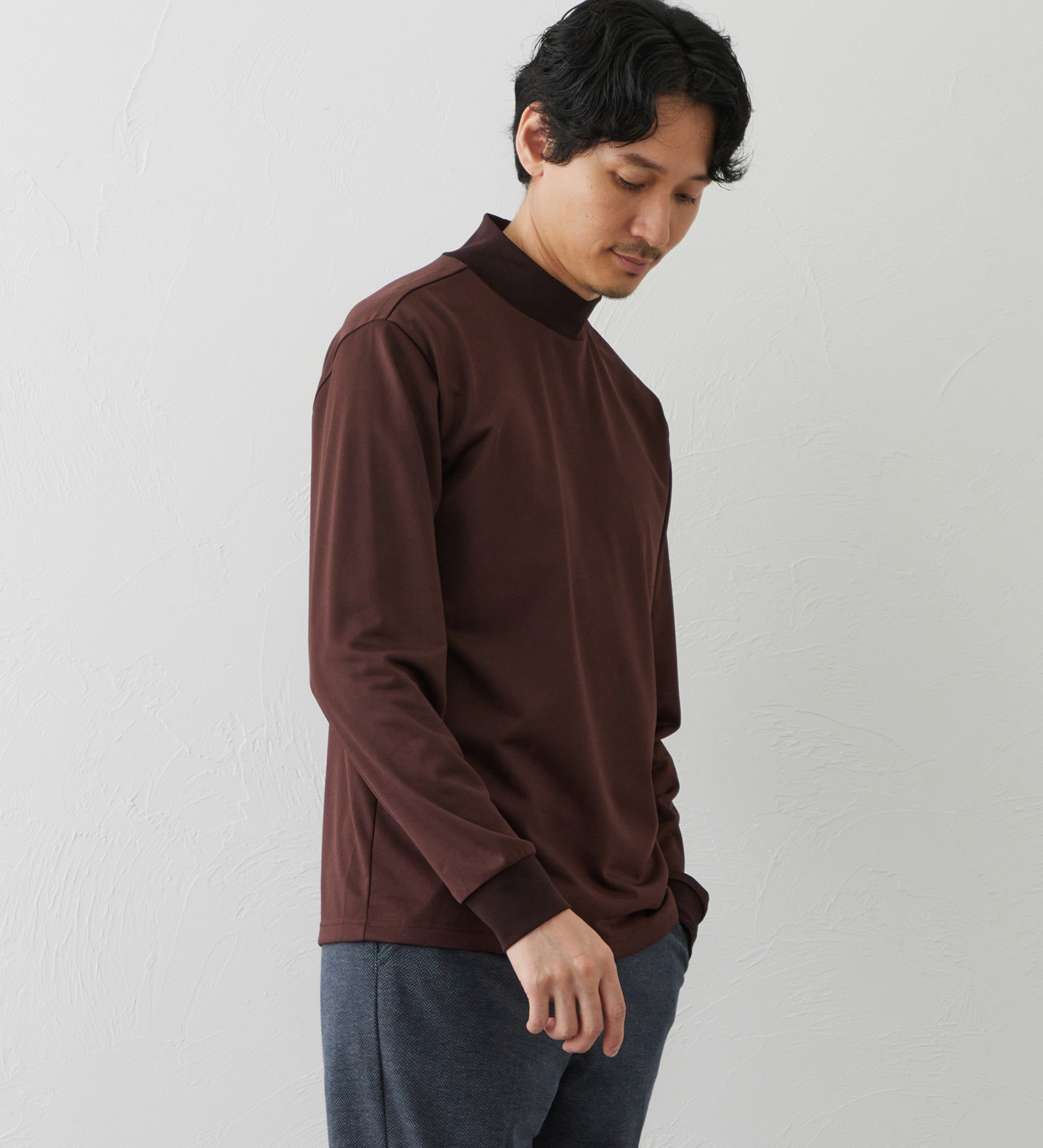 EDWIN(エドウイン)のデニスラ 長袖モックネック Tシャツ【吸水速乾/抗菌防臭/ビジネス】|トップス/Tシャツ/カットソー/メンズ|ブラウン