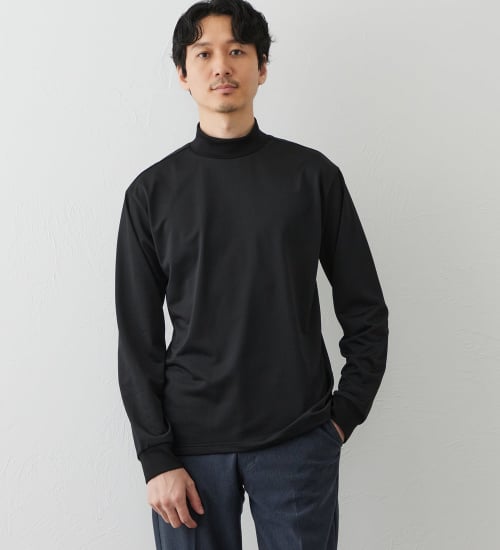 EDWIN(エドウイン)のデニスラ 長袖モックネック Tシャツ【吸水速乾/抗菌防臭/ビジネス】|トップス/Tシャツ/カットソー/メンズ|ブラック
