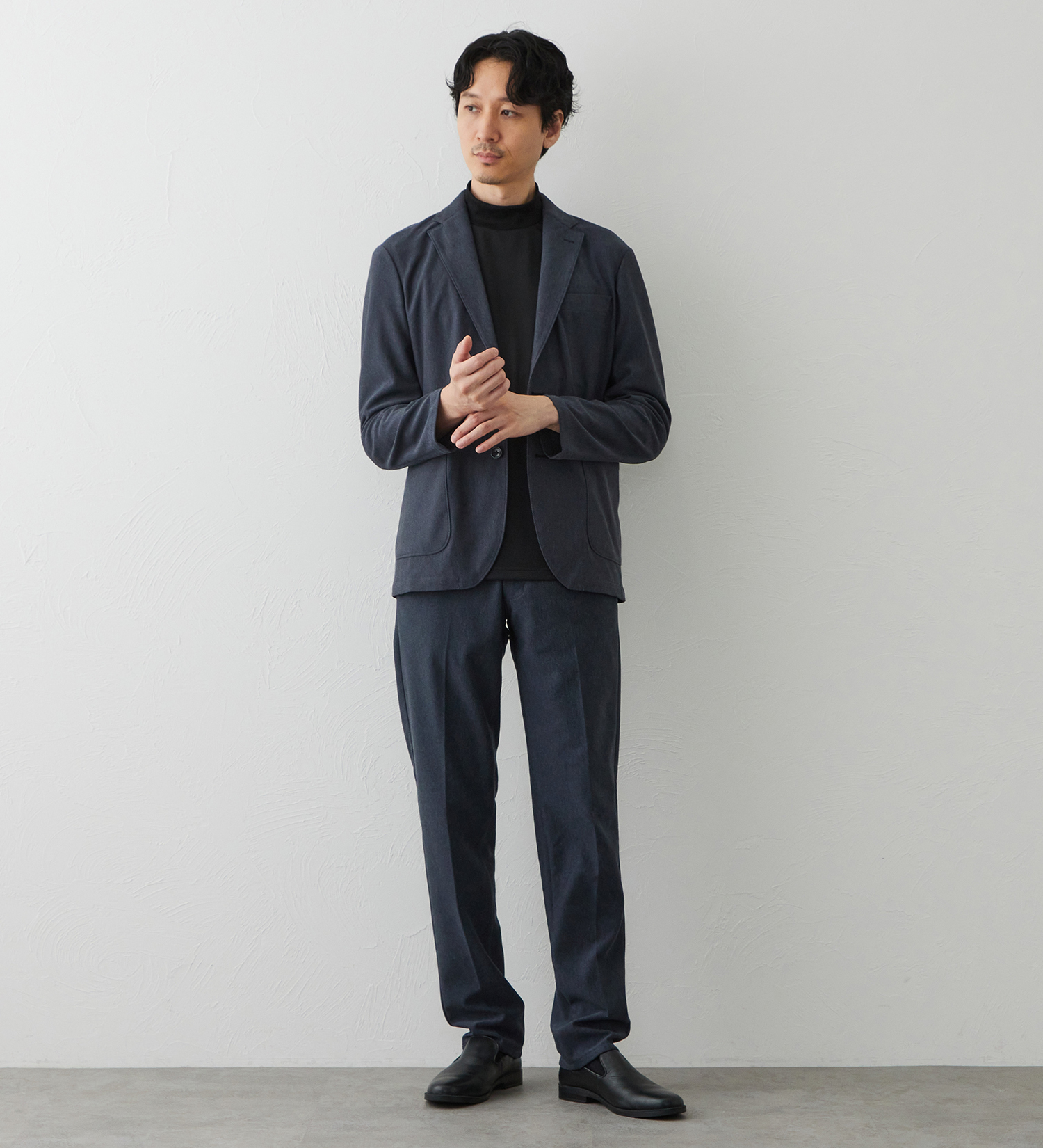 EDWIN(エドウイン)のデニスラ 長袖モックネック Tシャツ【吸水速乾/抗菌防臭/ビジネス】|トップス/Tシャツ/カットソー/メンズ|ブラック