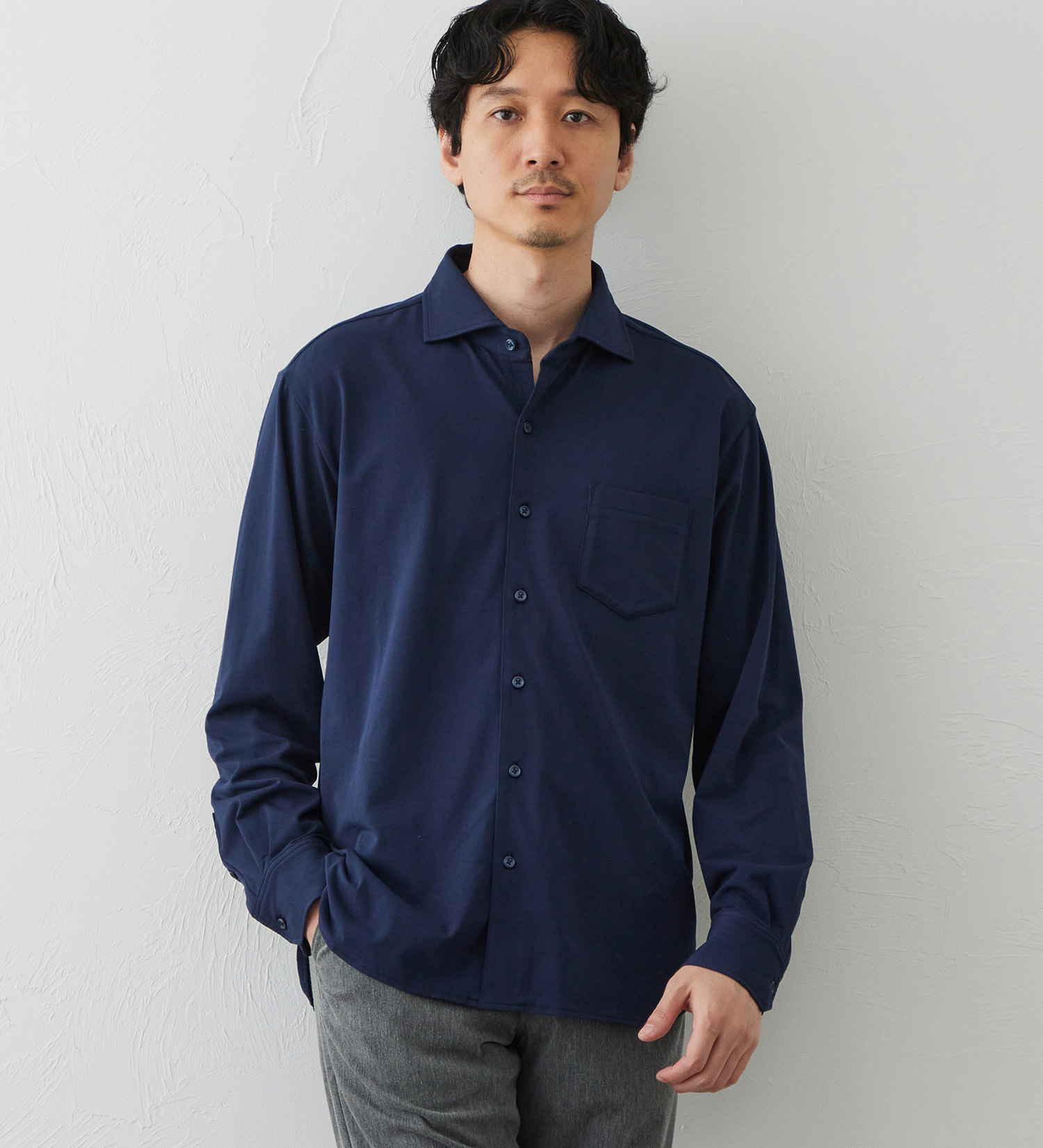 EDWIN(エドウイン)のデニスラ 長袖シャツ【抗菌防臭/UVカット/ストレッチ/ビジネス】|トップス/シャツ/ブラウス/メンズ|ネイビー