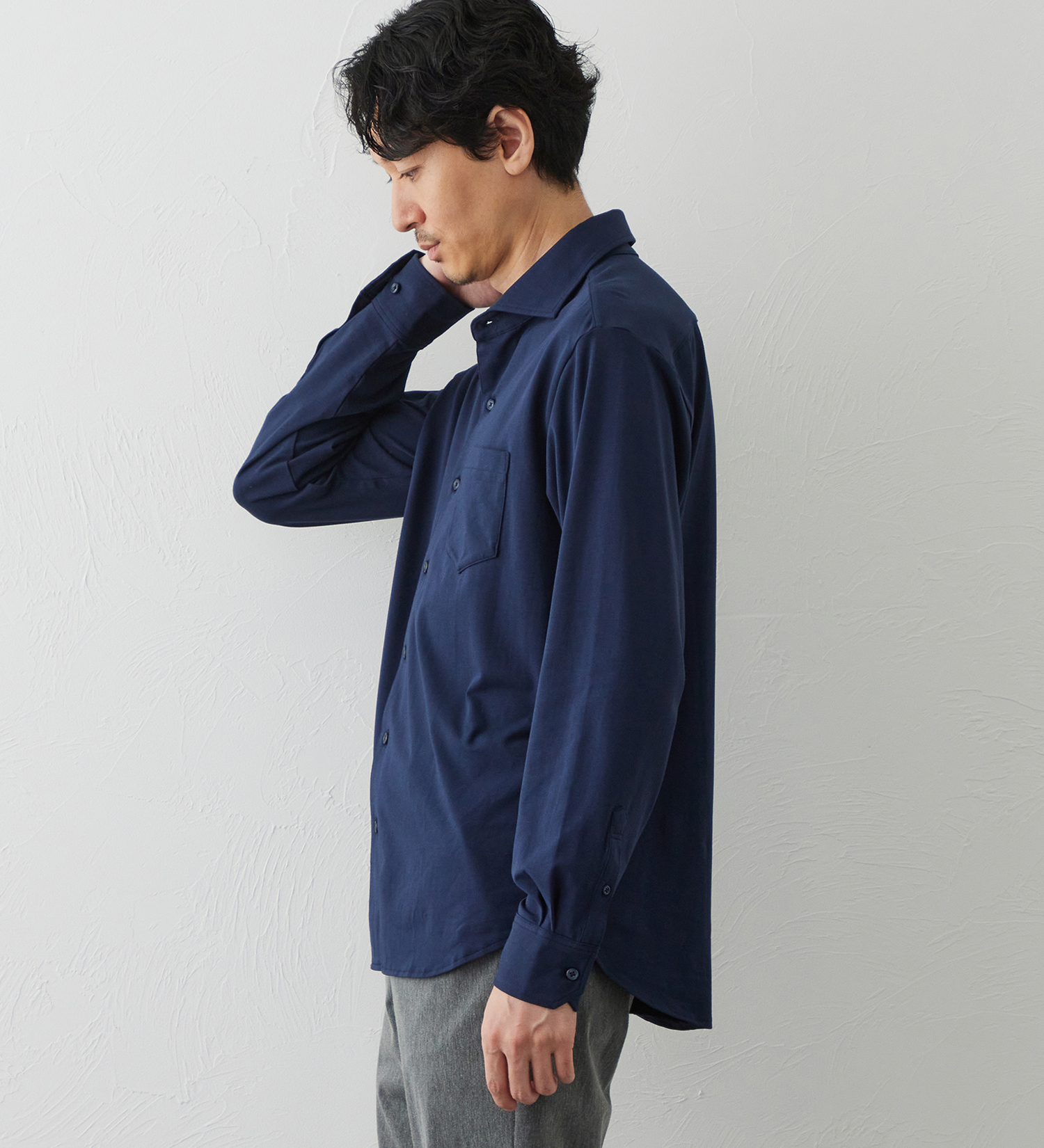 EDWIN(エドウイン)のデニスラ 長袖シャツ【抗菌防臭/UVカット/ストレッチ/ビジネス】|トップス/シャツ/ブラウス/メンズ|ネイビー