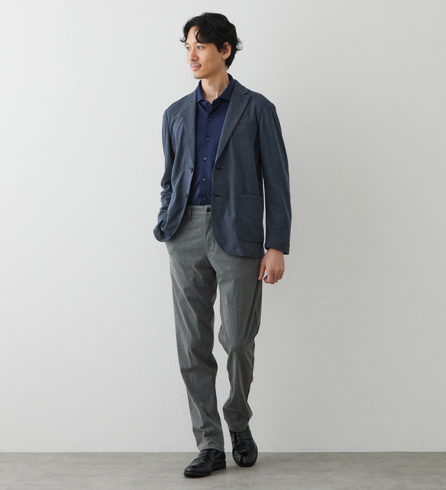 EDWIN(エドウイン)のデニスラ 長袖シャツ【抗菌防臭/UVカット/ストレッチ/ビジネス】|トップス/シャツ/ブラウス/メンズ|ネイビー
