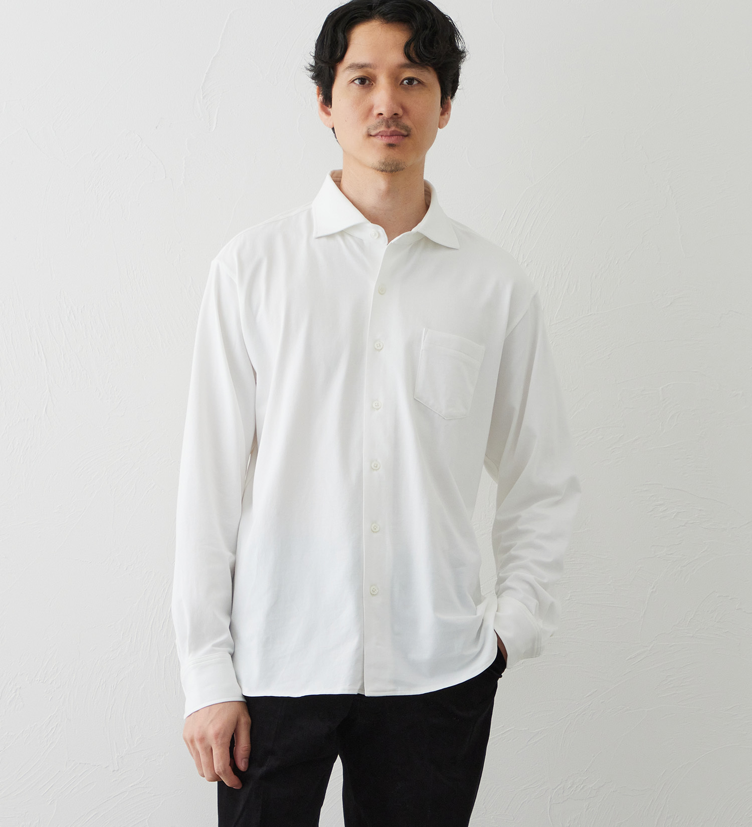 EDWIN(エドウイン)のデニスラ 長袖シャツ【抗菌防臭/UVカット/ストレッチ/ビジネス】|トップス/シャツ/ブラウス/メンズ|ホワイト