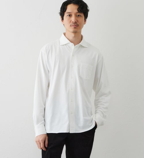 EDWIN(エドウイン)のデニスラ 長袖シャツ【抗菌防臭/UVカット/ストレッチ/ビジネス】|トップス/シャツ/ブラウス/メンズ|ホワイト