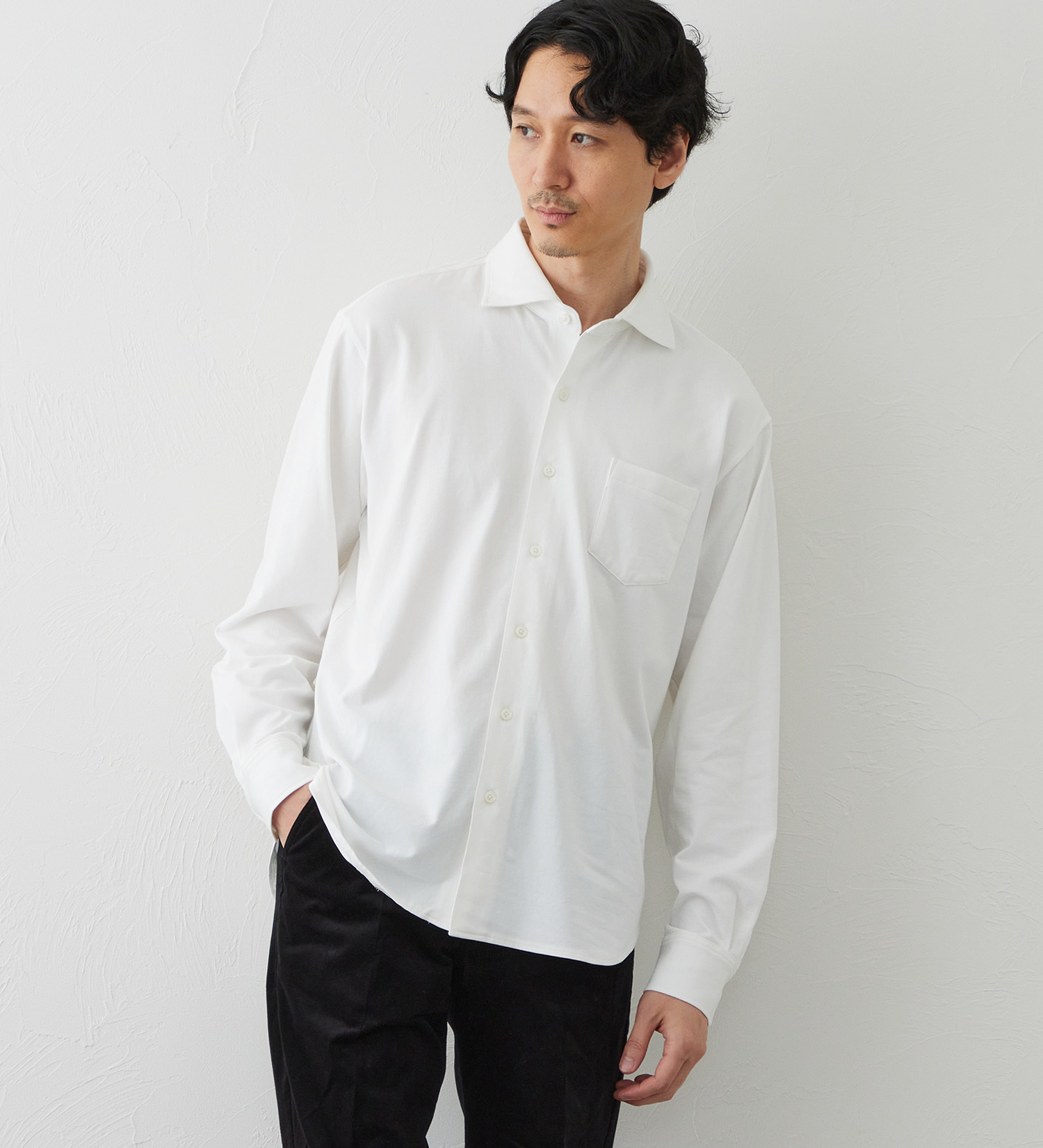 EDWIN(エドウイン)のデニスラ 長袖シャツ【抗菌防臭/UVカット/ストレッチ/ビジネス】|トップス/シャツ/ブラウス/メンズ|ホワイト