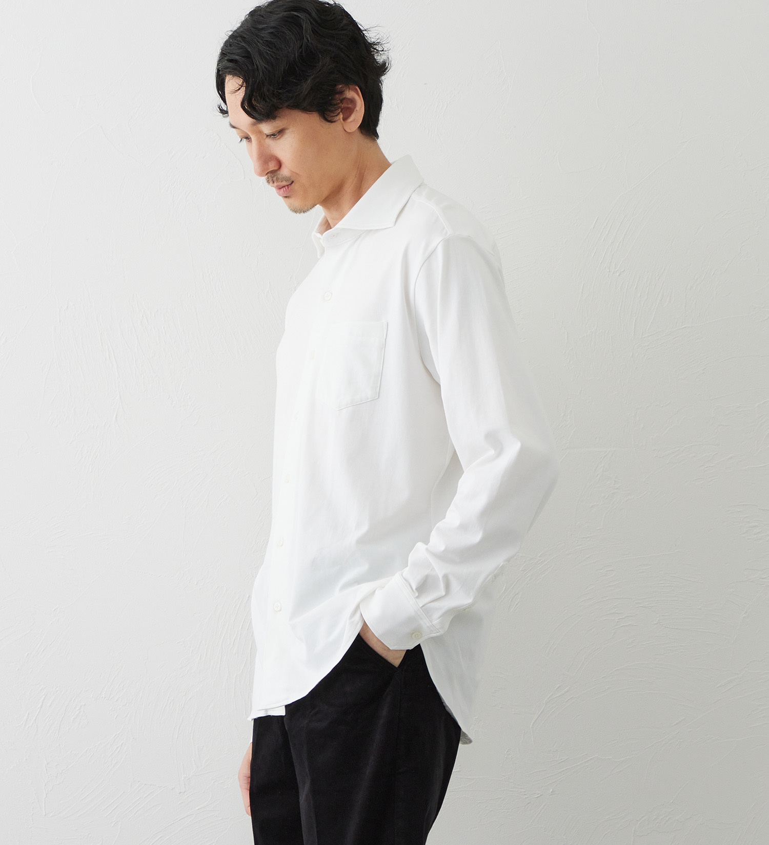 EDWIN(エドウイン)のデニスラ 長袖シャツ【抗菌防臭/UVカット/ストレッチ/ビジネス】|トップス/シャツ/ブラウス/メンズ|ホワイト