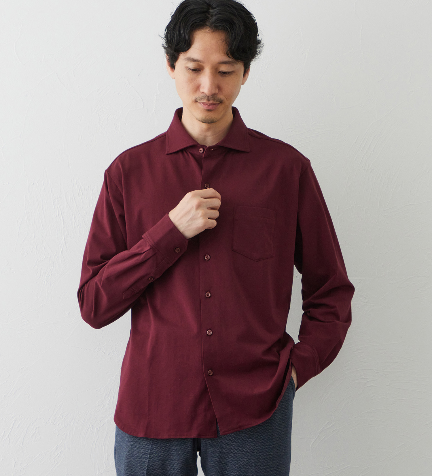 EDWIN(エドウイン)のデニスラ 長袖シャツ【抗菌防臭/UVカット/ストレッチ/ビジネス】|トップス/シャツ/ブラウス/メンズ|ワイン