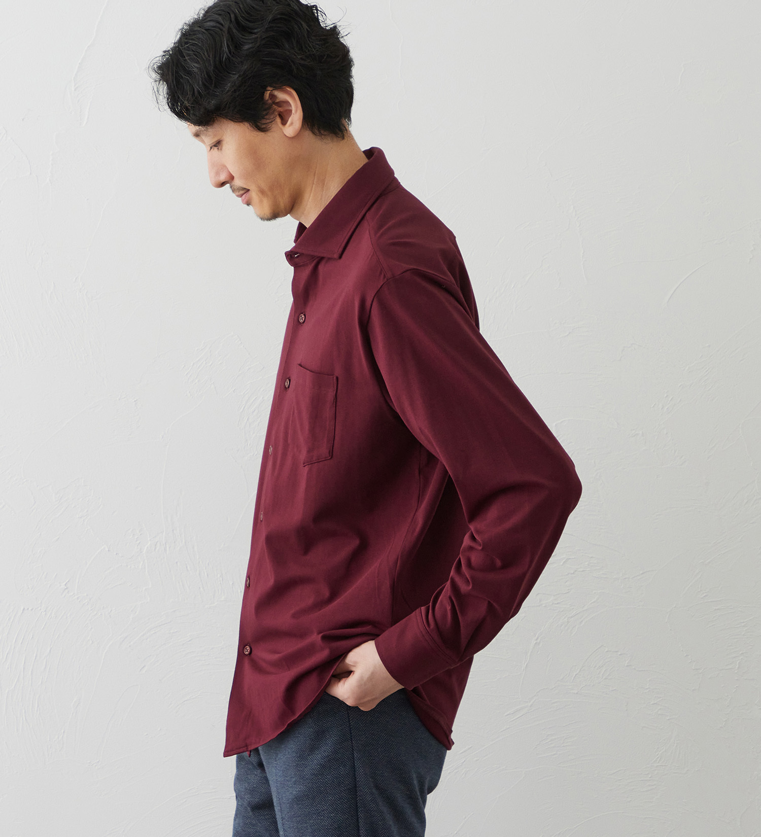 EDWIN(エドウイン)のデニスラ 長袖シャツ【抗菌防臭/UVカット/ストレッチ/ビジネス】|トップス/シャツ/ブラウス/メンズ|ワイン