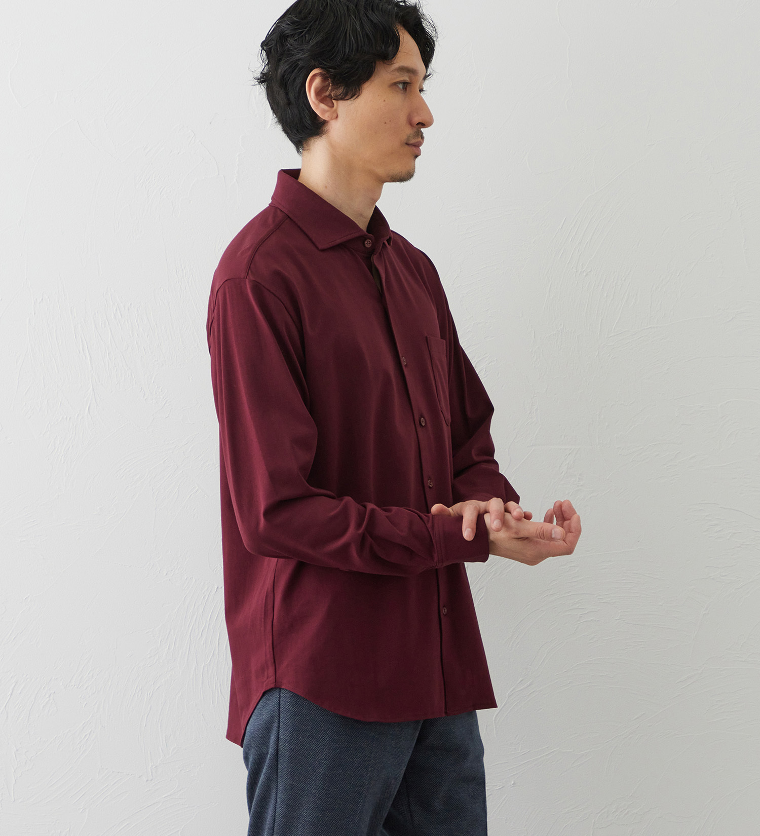 EDWIN(エドウイン)のデニスラ 長袖シャツ【抗菌防臭/UVカット/ストレッチ/ビジネス】|トップス/シャツ/ブラウス/メンズ|ワイン