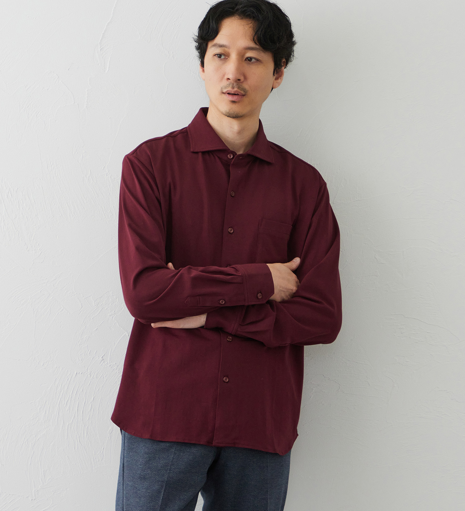 EDWIN(エドウイン)のデニスラ 長袖シャツ【抗菌防臭/UVカット/ストレッチ/ビジネス】|トップス/シャツ/ブラウス/メンズ|ワイン