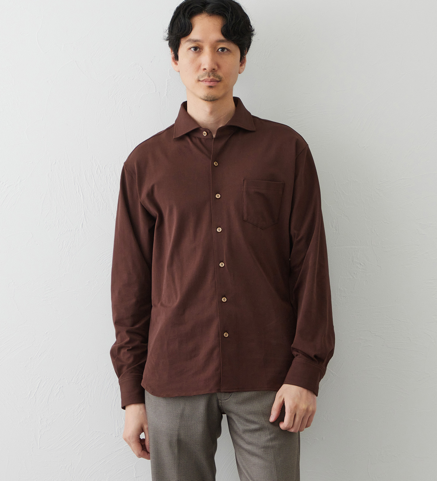 EDWIN(エドウイン)のデニスラ 長袖シャツ【抗菌防臭/UVカット/ストレッチ/ビジネス】|トップス/シャツ/ブラウス/メンズ|ブラウン