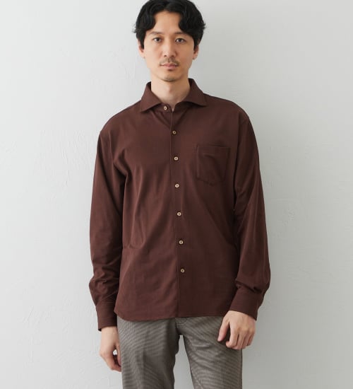 EDWIN(エドウイン)のデニスラ 長袖シャツ【抗菌防臭/UVカット/ストレッチ/ビジネス】|トップス/シャツ/ブラウス/メンズ|ブラウン