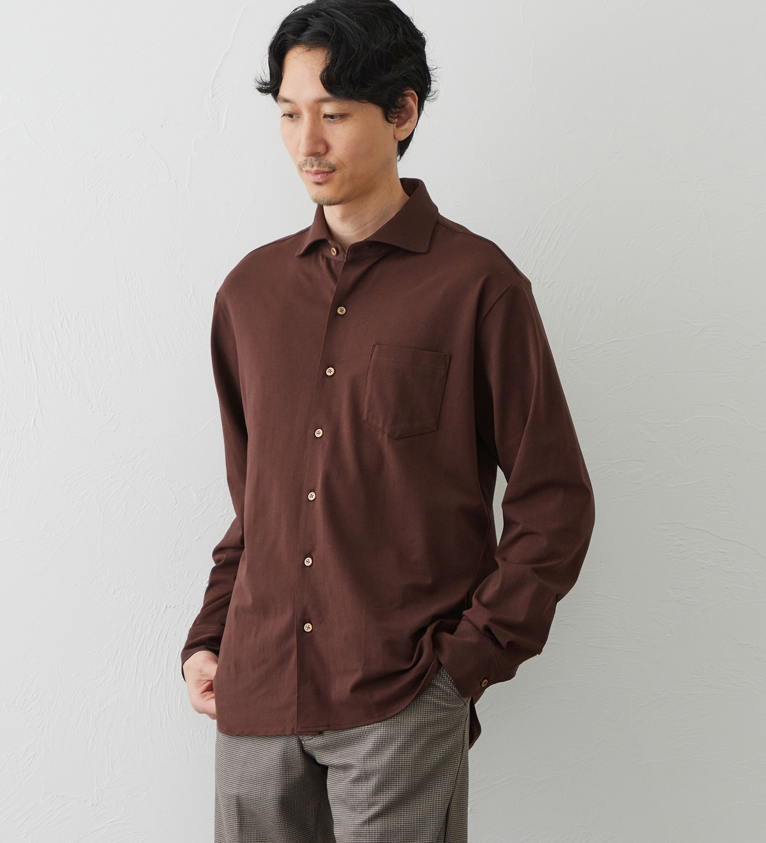 EDWIN(エドウイン)のデニスラ 長袖シャツ【抗菌防臭/UVカット/ストレッチ/ビジネス】|トップス/シャツ/ブラウス/メンズ|ブラウン