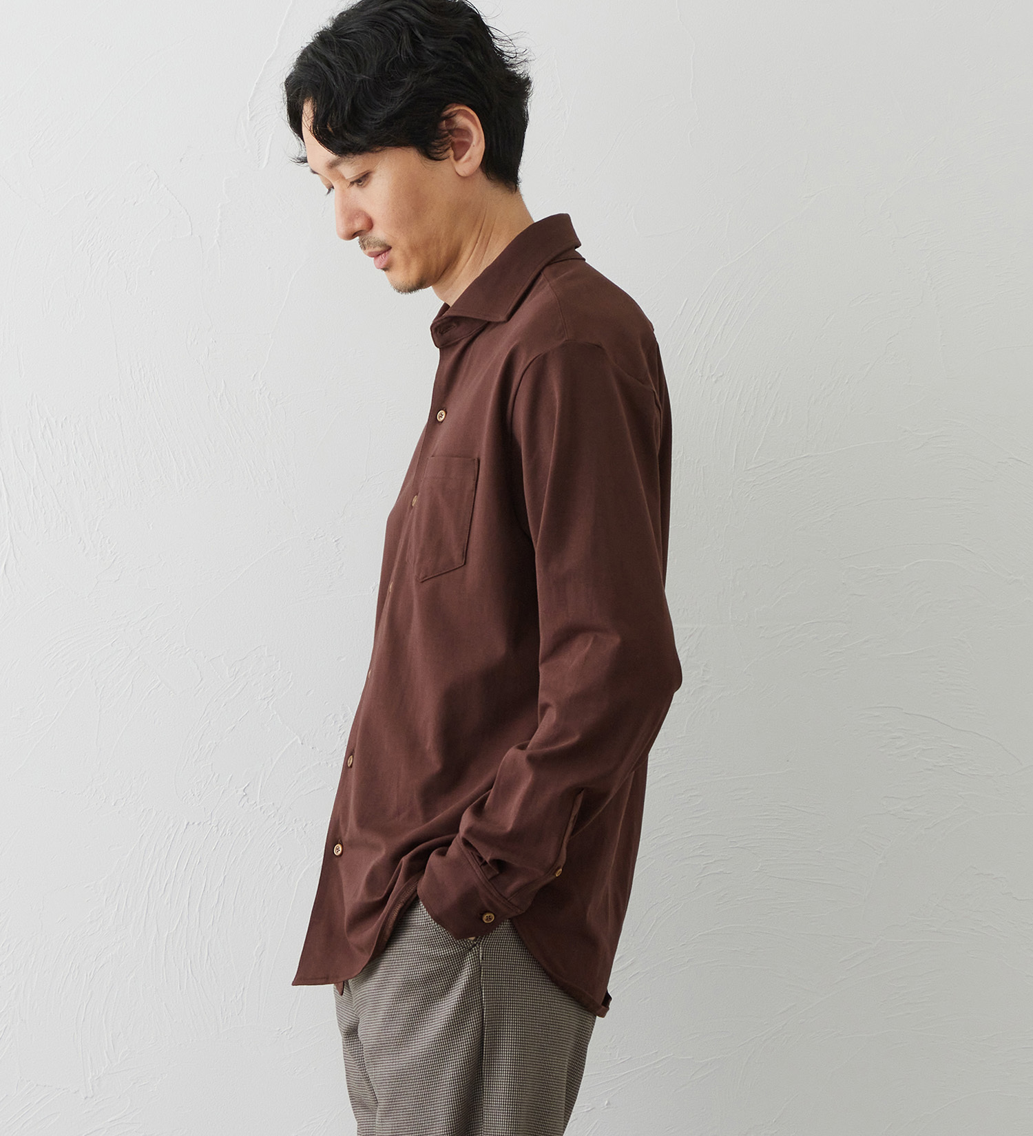 EDWIN(エドウイン)のデニスラ 長袖シャツ【抗菌防臭/UVカット/ストレッチ/ビジネス】|トップス/シャツ/ブラウス/メンズ|ブラウン