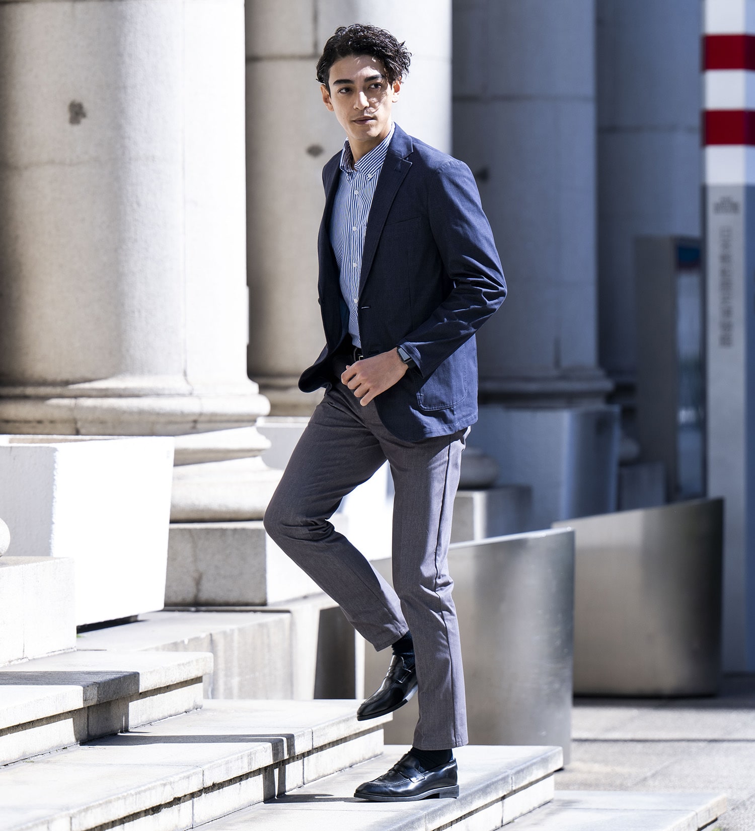 EDWIN(エドウイン)の【予約】【大きいサイズ】デニスラ テーラードジャケット ストレッチ ビジネス|ジャケット/アウター/テーラードジャケット/メンズ|ネイビー