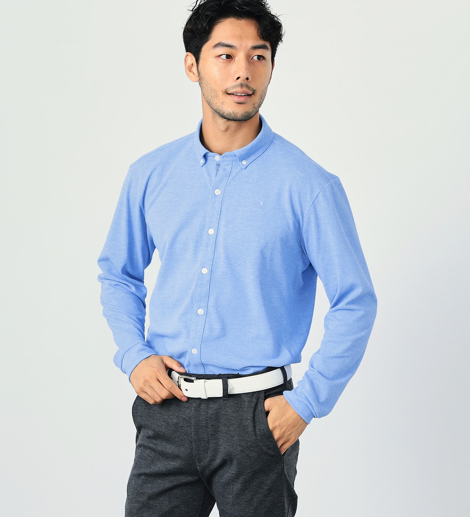 EDWIN(エドウイン)のEDWIN GOLF エドウイン ゴルフ ニットシャツ 長袖|トップス/ポロシャツ/メンズ|サックスブルー