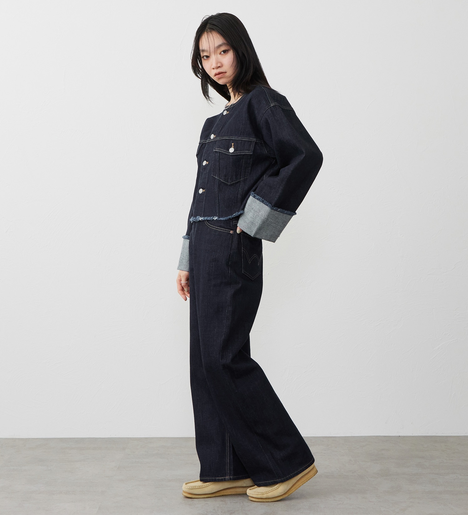 EDWIN(エドウイン)の【試着対象】ワイドストレート デニムパンツ ジーンズ|パンツ/デニム / ジーンズパンツ/レディース|インディゴブルー