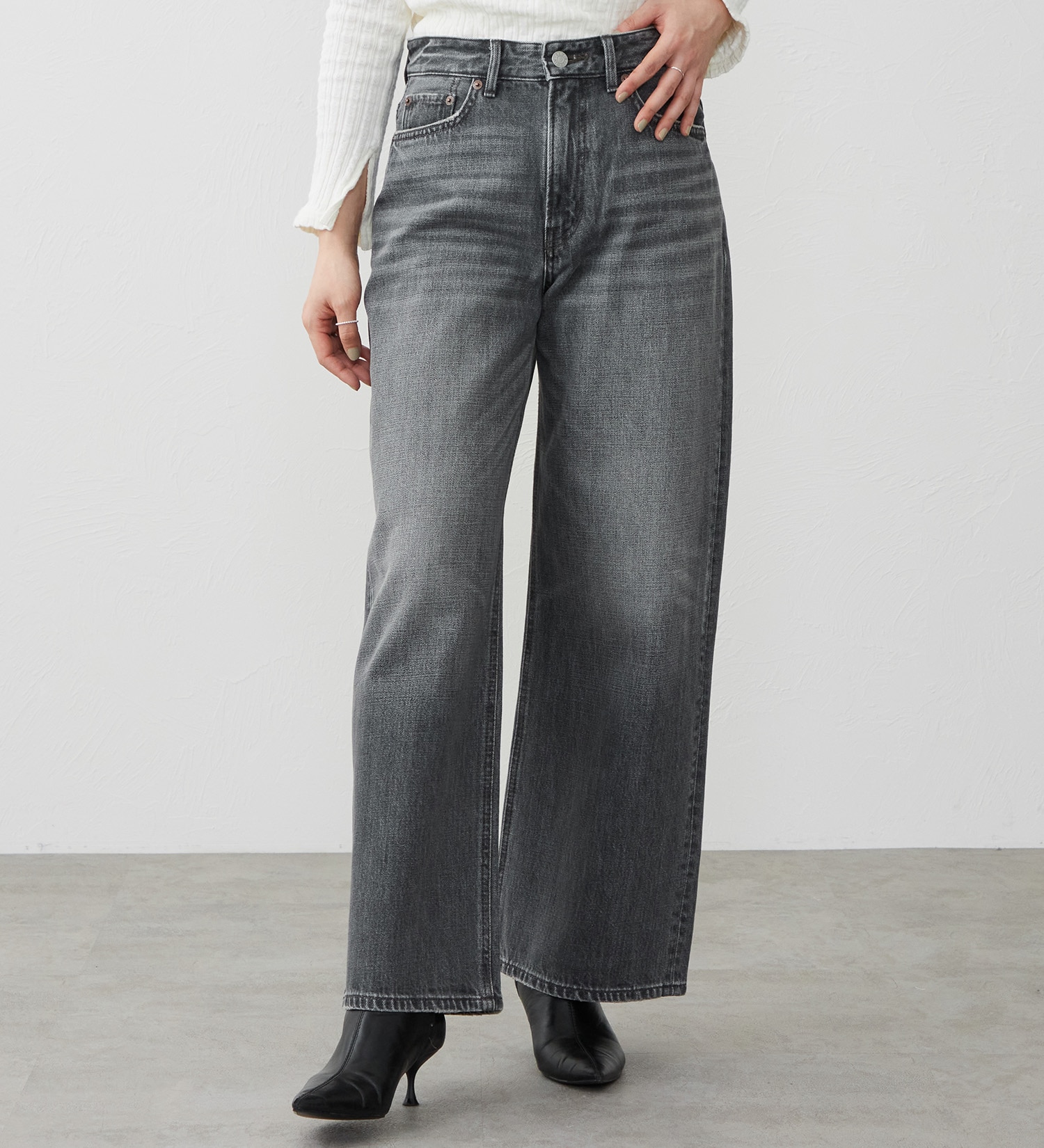 EDWIN(エドウイン)の【試着対象】ワイドストレート デニムパンツ ジーンズ|パンツ/デニム / ジーンズパンツ/レディース|ブラックデニム