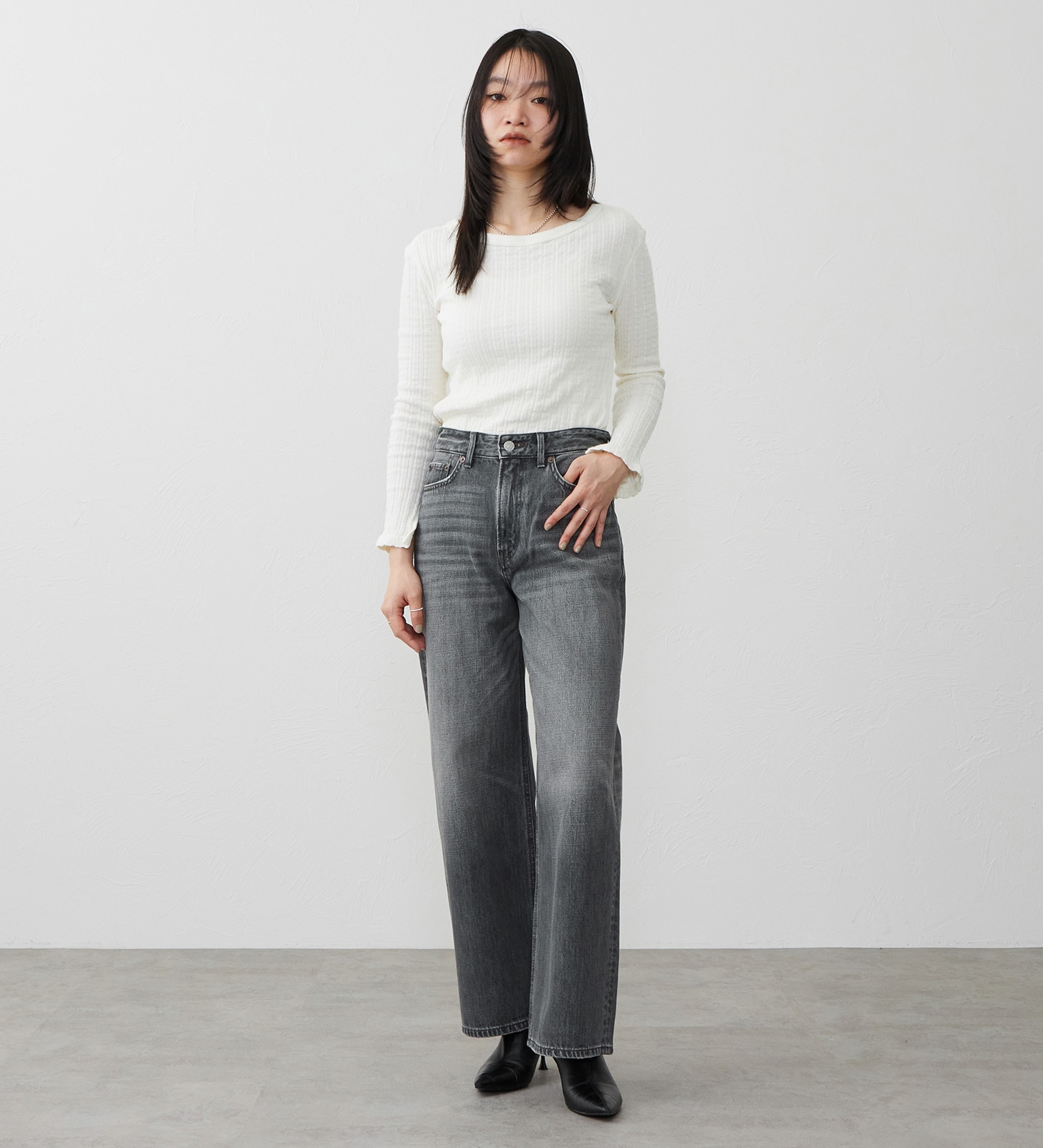 EDWIN(エドウイン)の【試着対象】ワイドストレート デニムパンツ ジーンズ|パンツ/デニム / ジーンズパンツ/レディース|ブラックデニム