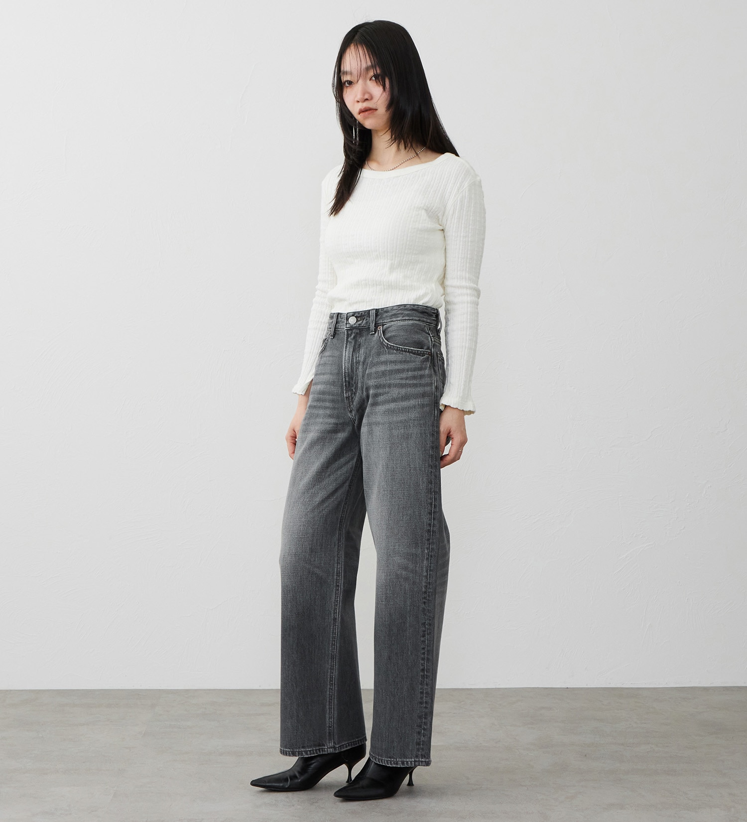 EDWIN(エドウイン)の【試着対象】ワイドストレート デニムパンツ ジーンズ|パンツ/デニム / ジーンズパンツ/レディース|ブラックデニム