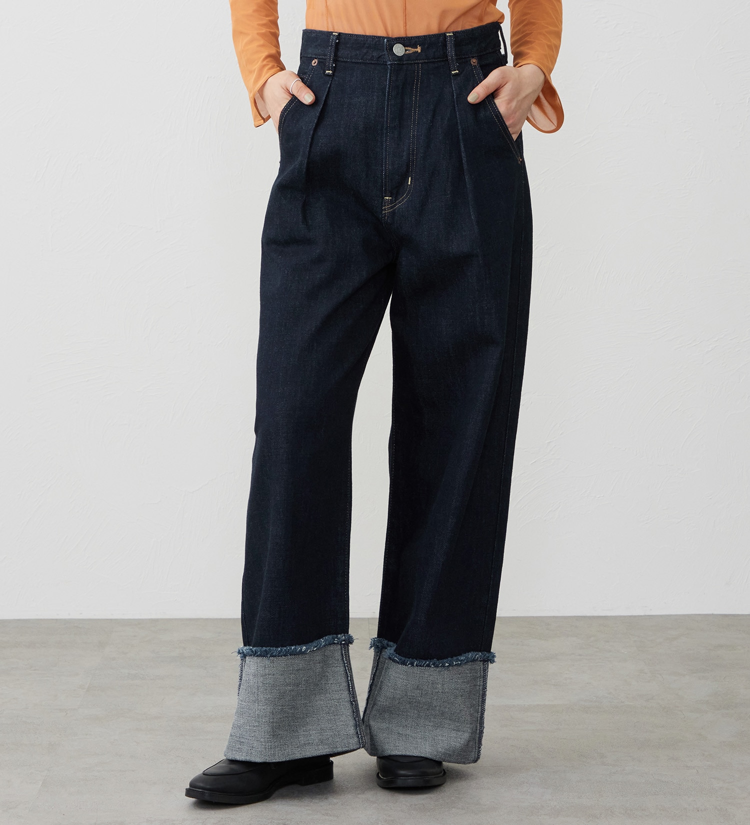 EDWIN(エドウイン)の【試着対象】ロールアップ ストレート デニムパンツ ジーンズ|パンツ/デニム / ジーンズパンツ/レディース|インディゴブルー