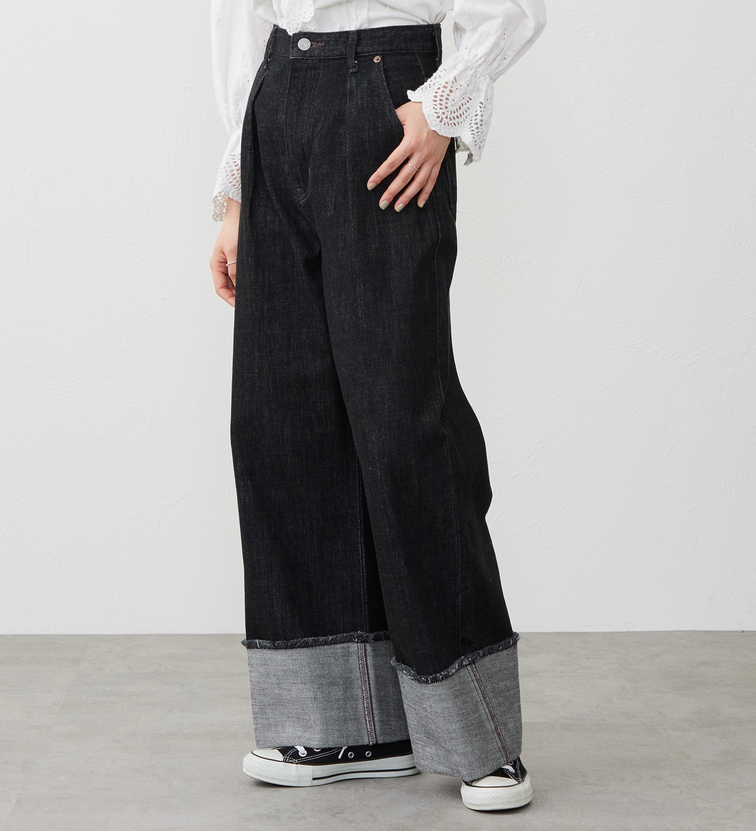 EDWIN(エドウイン)の【試着対象】ロールアップ ストレート デニムパンツ ジーンズ|パンツ/デニム / ジーンズパンツ/レディース|ブラックデニム