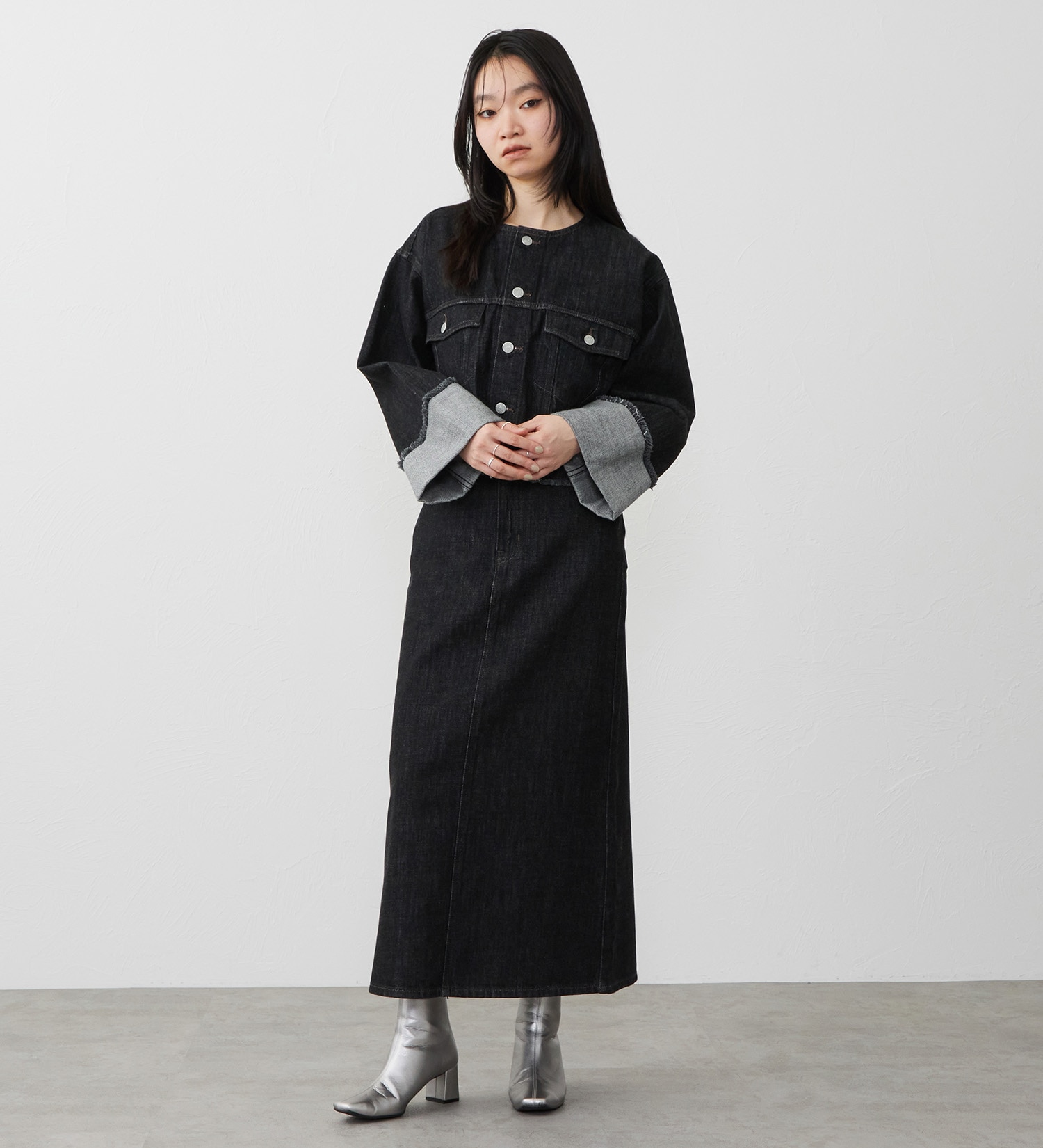 EDWIN(エドウイン)の【試着対象】デニムロングスカート|スカート/デニムスカート/レディース|ブラックデニム