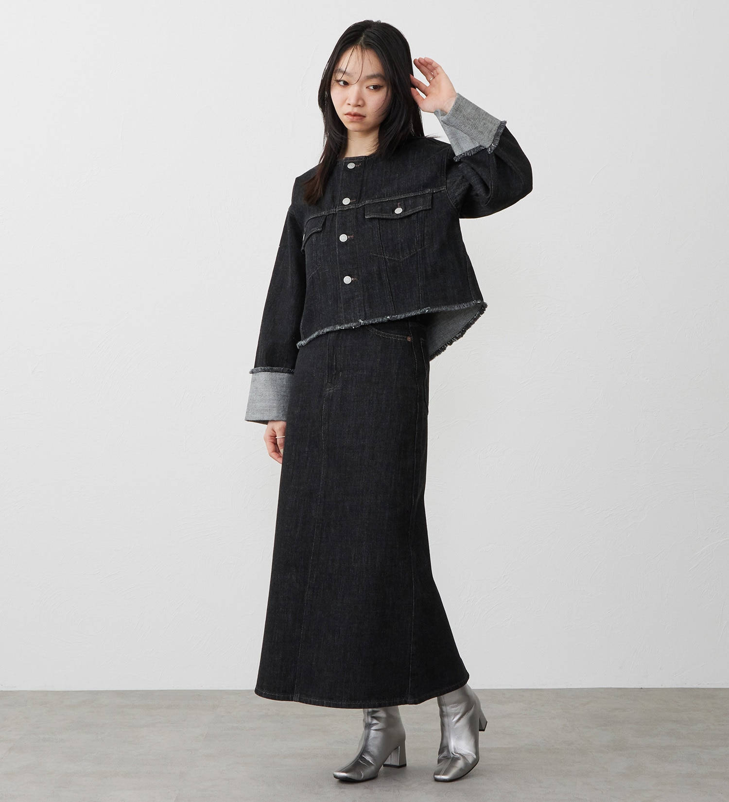 EDWIN(エドウイン)の【試着対象】デニムロングスカート|スカート/デニムスカート/レディース|ブラックデニム