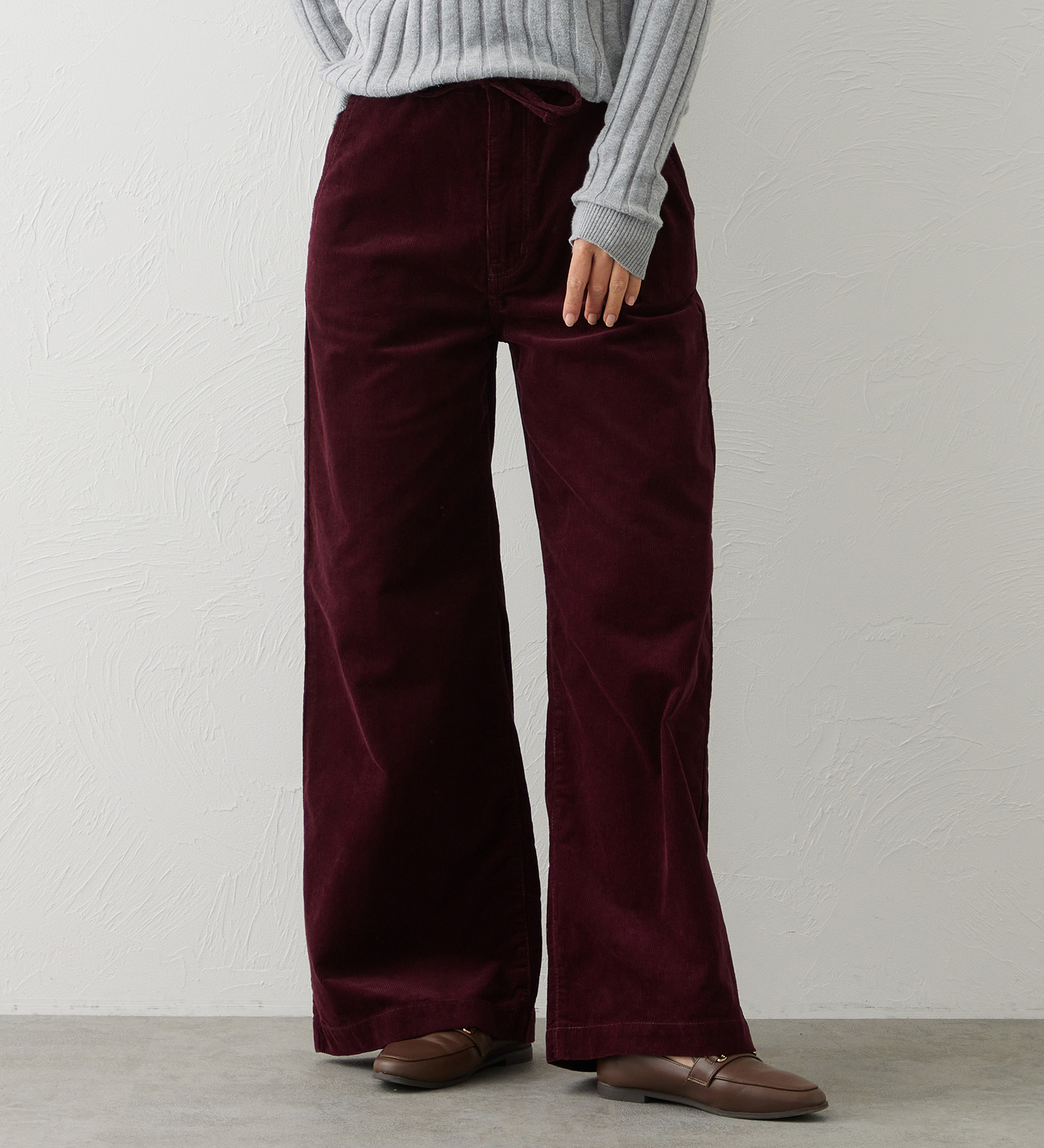 EDWIN(エドウイン)のEDWIN LADIES ノンストレッチ コーデュロイ イージーワイドパンツ|パンツ/パンツ/レディース|バーガンディー