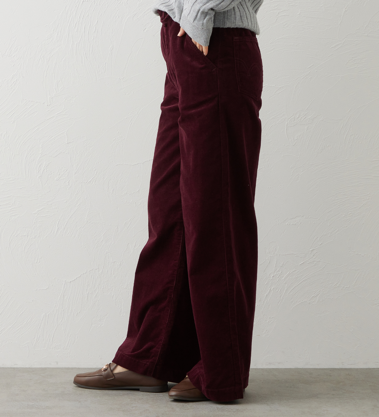 EDWIN(エドウイン)のEDWIN LADIES ノンストレッチ コーデュロイ イージーワイドパンツ|パンツ/パンツ/レディース|バーガンディー