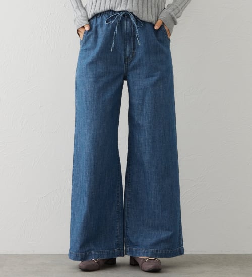 EDWIN(エドウイン)のEDWIN LADIES リネンブレンド イージーワイドデニムパンツ|パンツ/デニム / ジーンズパンツ/レディース|淡色ブルー