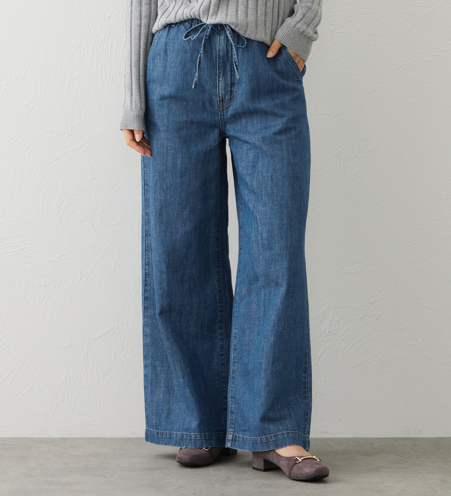 EDWIN(エドウイン)のEDWIN LADIES リネンブレンド イージーワイドデニムパンツ|パンツ/デニム / ジーンズパンツ/レディース|淡色ブルー