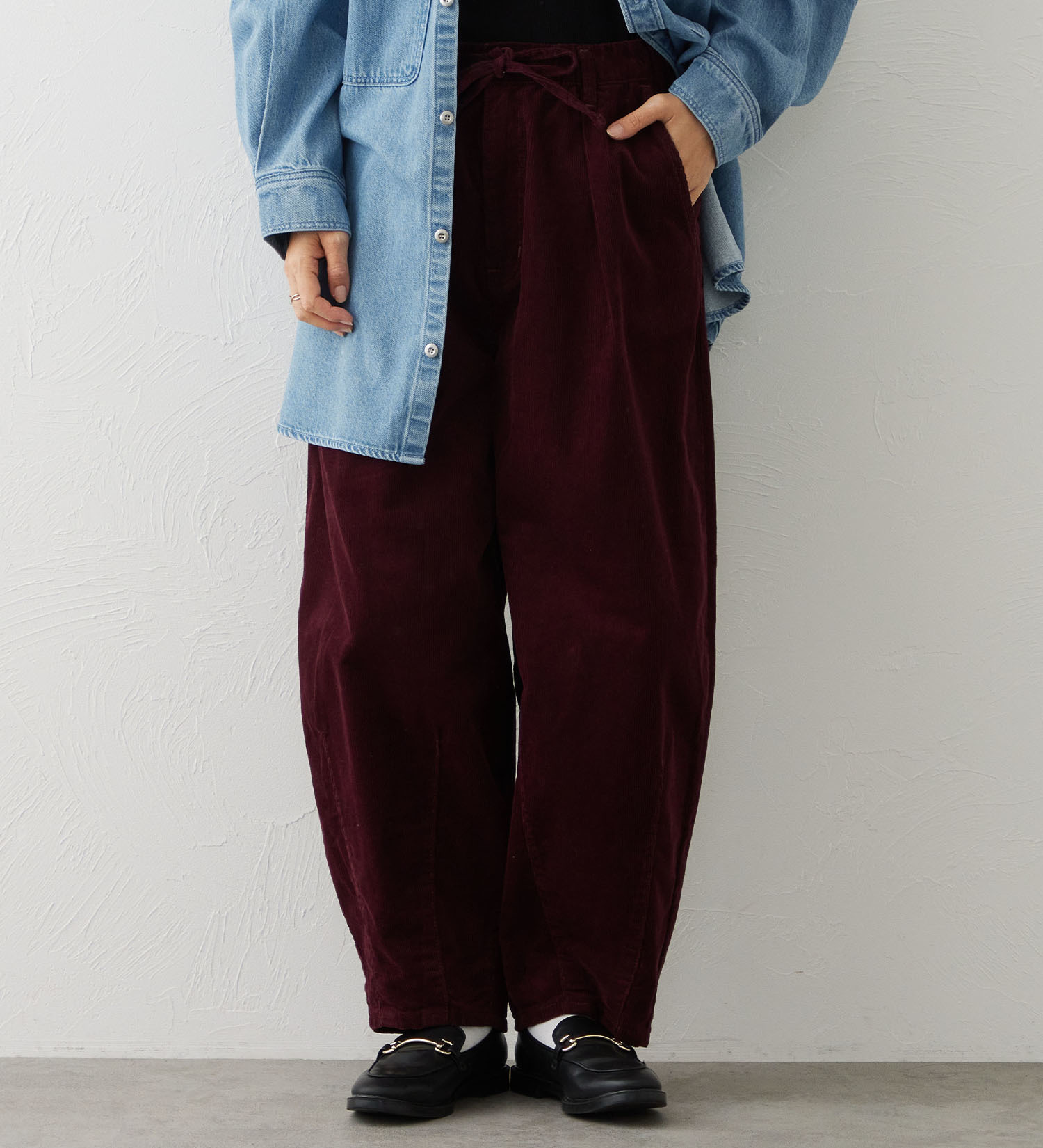 EDWIN(エドウイン)のEDWIN LADIES ノンストレッチ コーデュロイ イージーサーカスワイドパンツ|パンツ/パンツ/レディース|バーガンディー