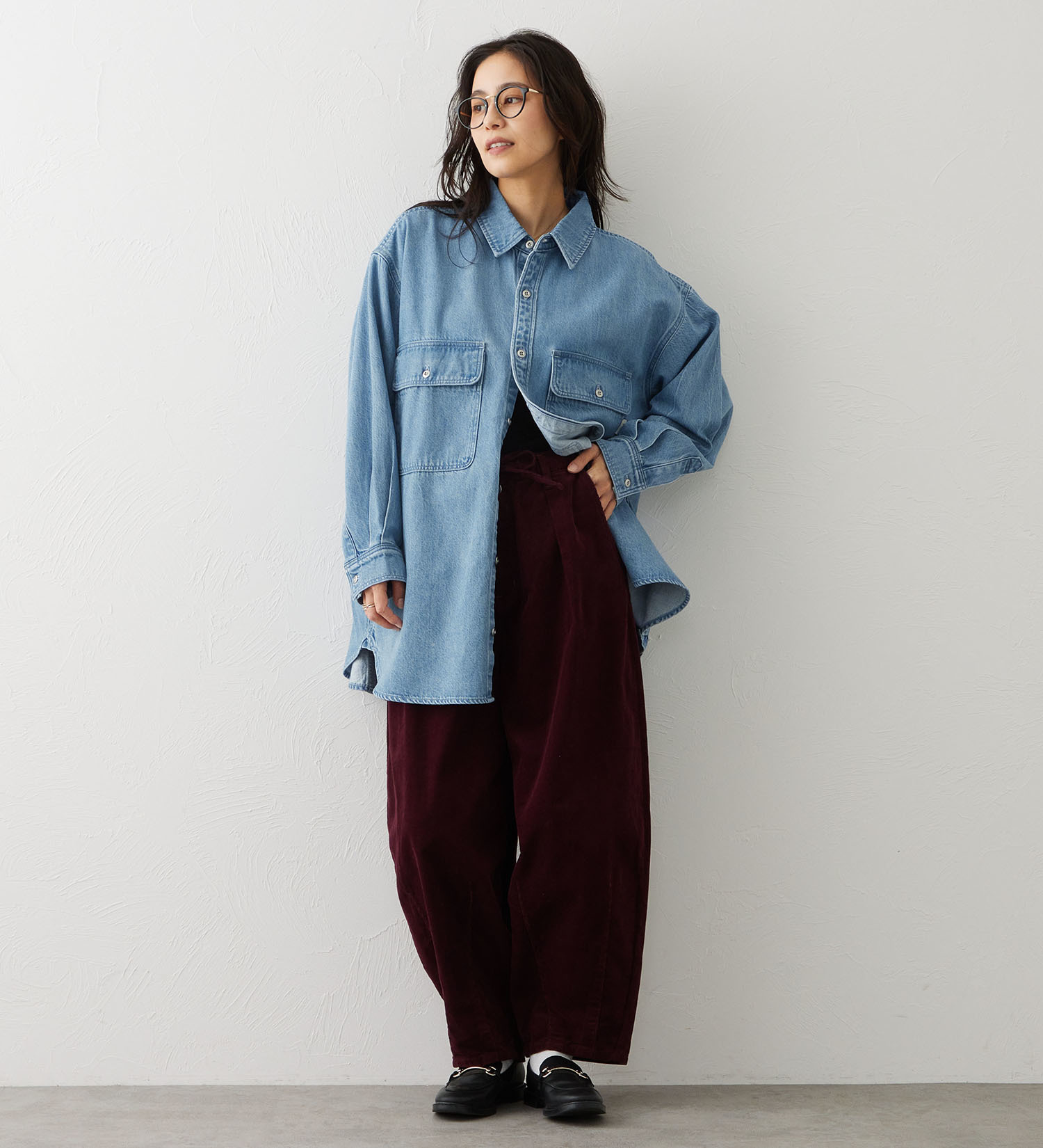 EDWIN(エドウイン)のEDWIN LADIES ノンストレッチ コーデュロイ イージーサーカスワイドパンツ|パンツ/パンツ/レディース|バーガンディー