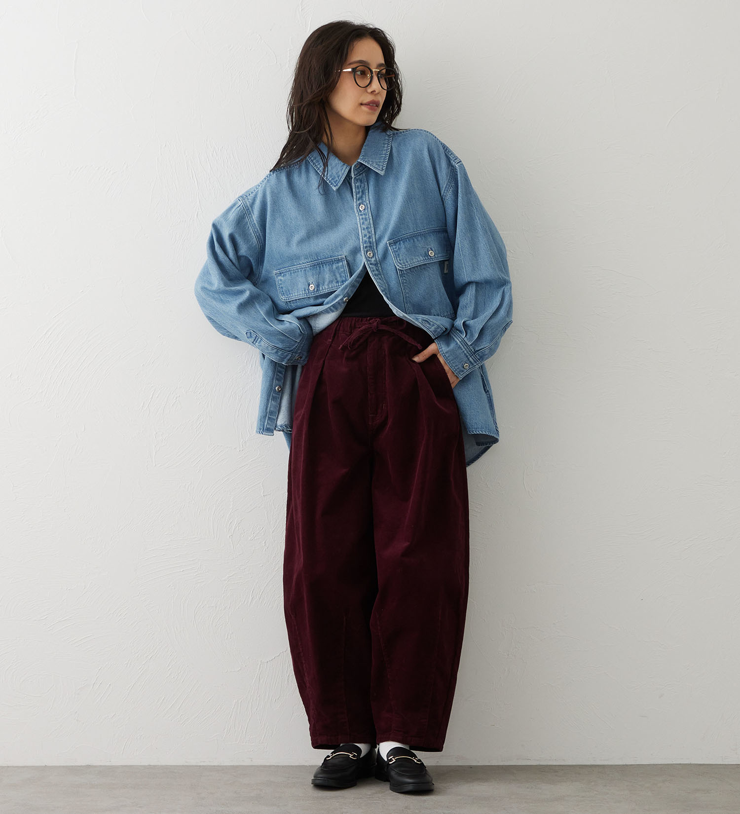 EDWIN(エドウイン)のEDWIN LADIES ノンストレッチ コーデュロイ イージーサーカスワイドパンツ|パンツ/パンツ/レディース|バーガンディー