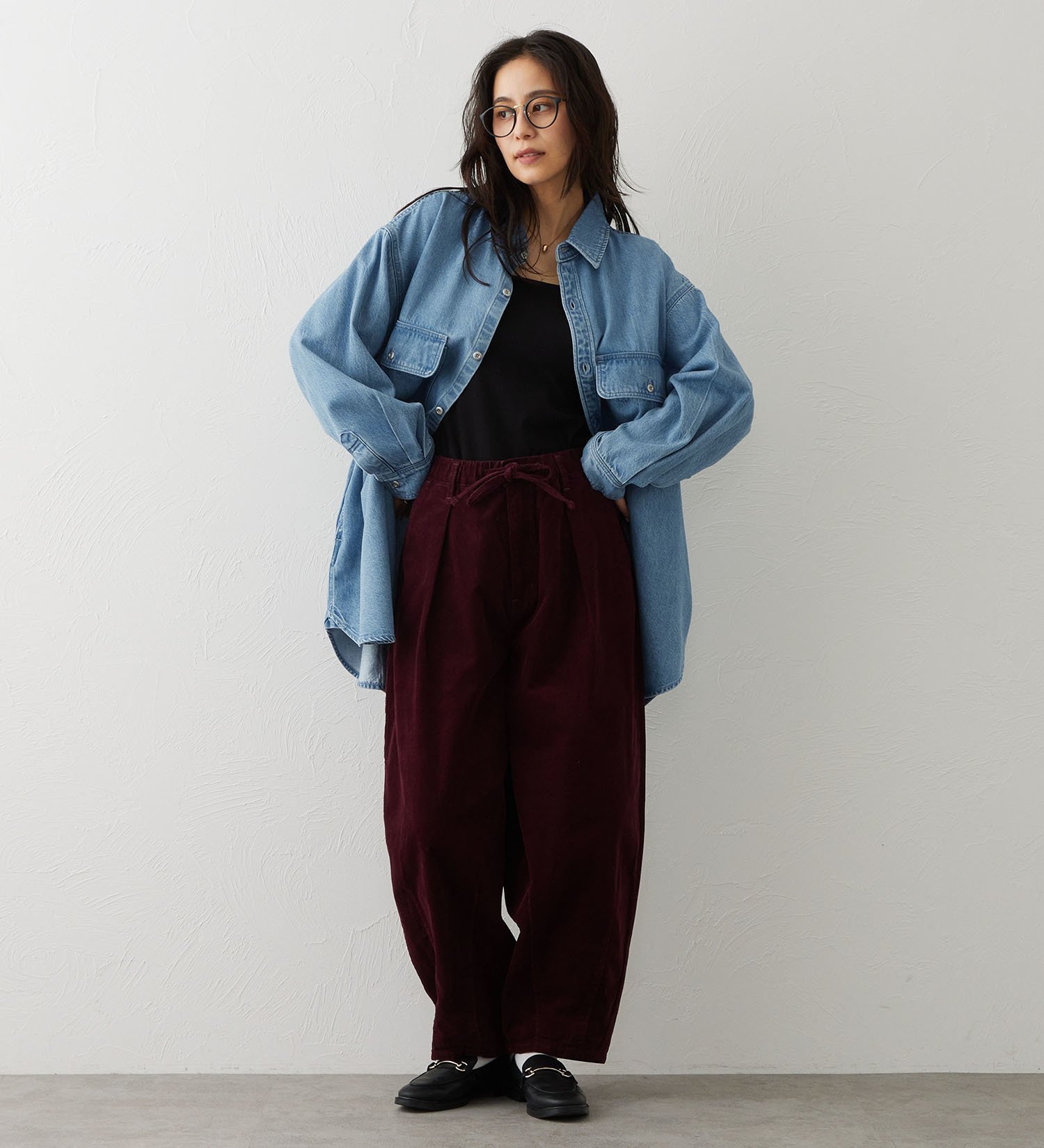 EDWIN(エドウイン)のEDWIN LADIES ノンストレッチ コーデュロイ イージーサーカスワイドパンツ|パンツ/パンツ/レディース|バーガンディー